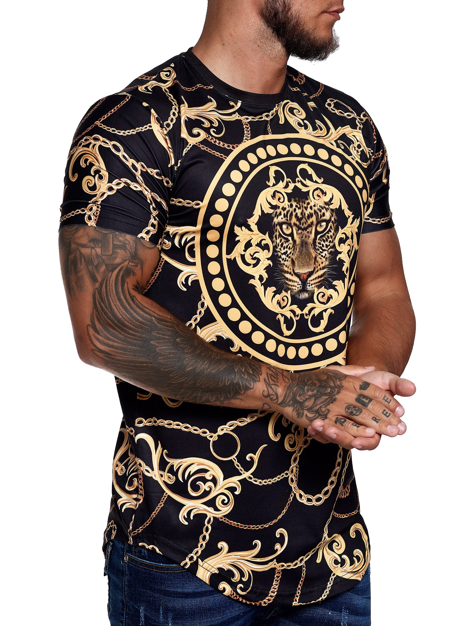 Chained Leo Graphic T-Shirt - Black Gold X67A - FASH STOP