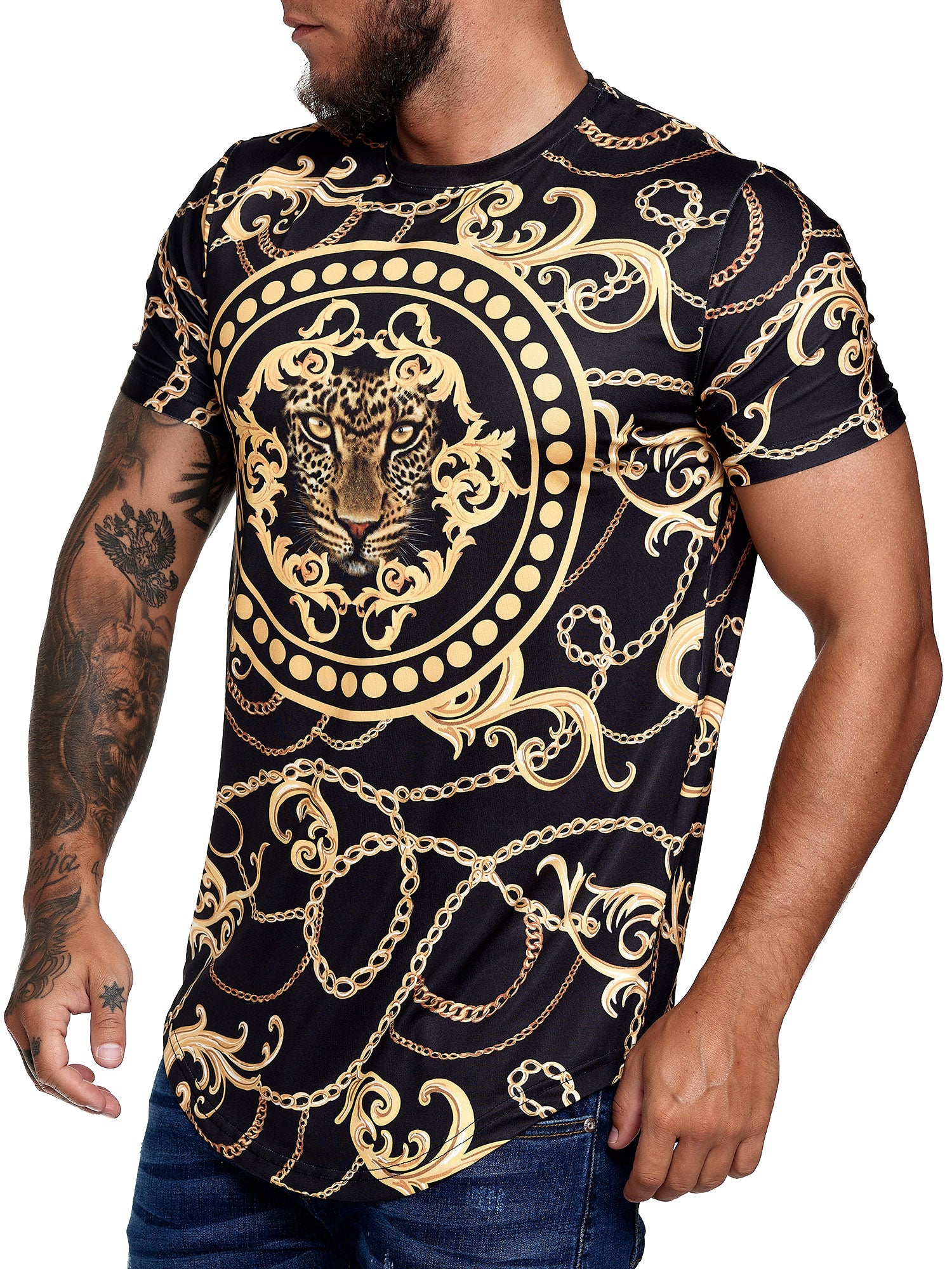 Chained Leo Graphic T-Shirt - Black Gold X67A - FASH STOP