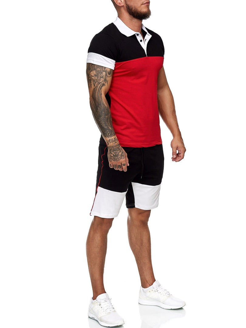 Triko Shirt + Short Ensemble - Black White Red X6A - FASH STOP