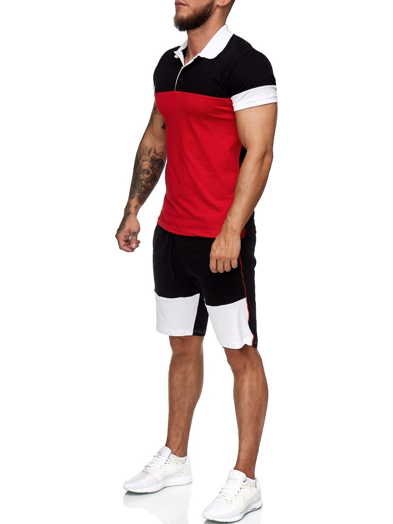 Triko Shirt + Short Ensemble - Black White Red X6A - FASH STOP