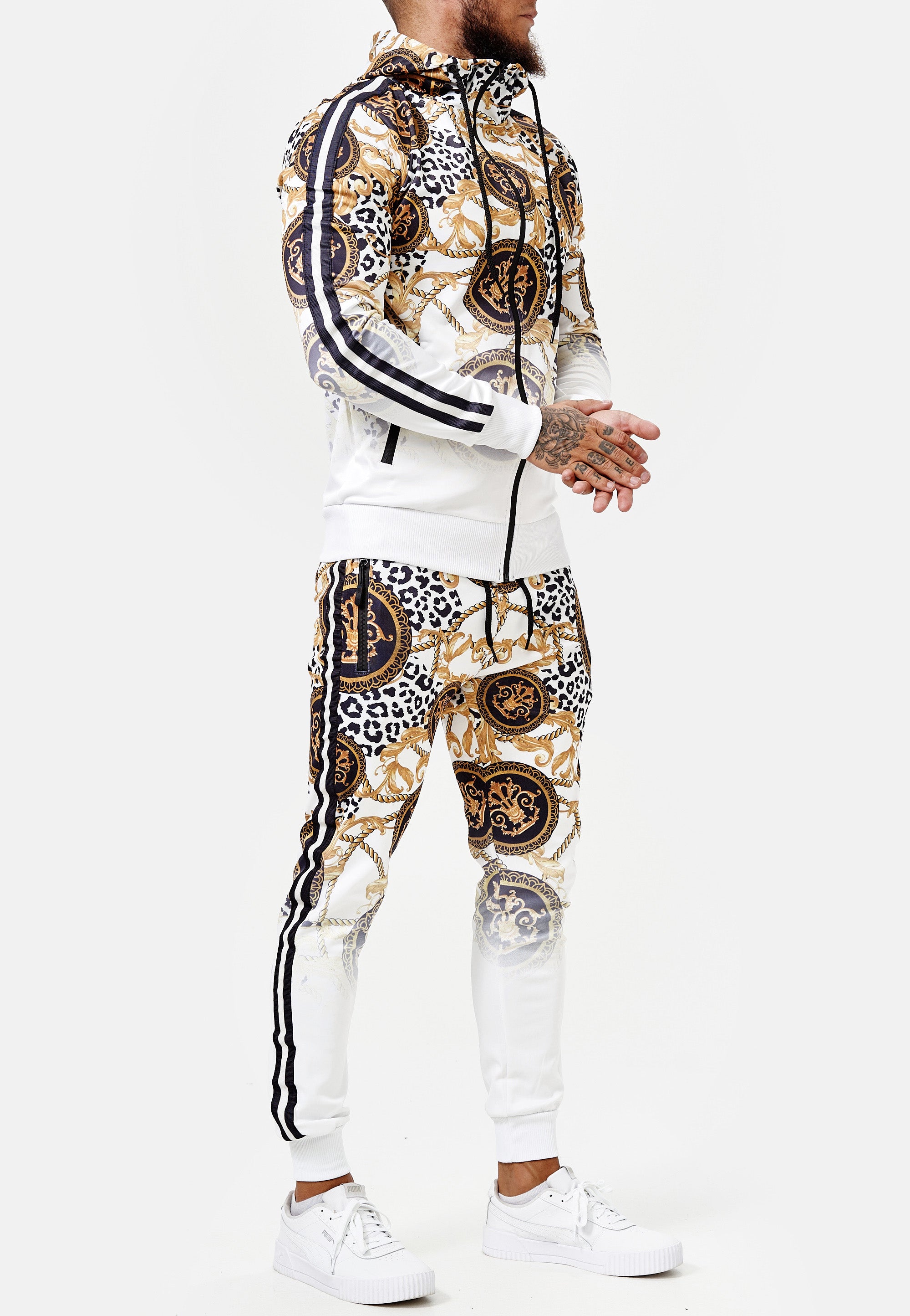 Boss Cheetah Hoodie TrackSuit - White X89A - FASH STOP