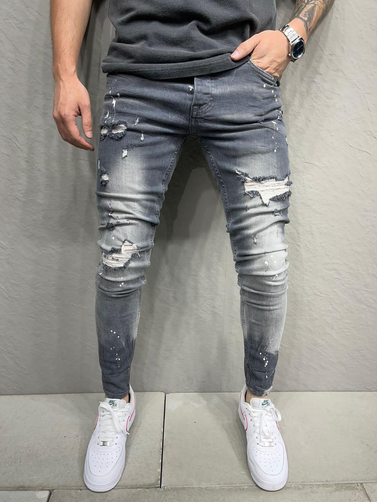 Cray Skinny Ripped Jeans - Gray Y13 - FASH STOP