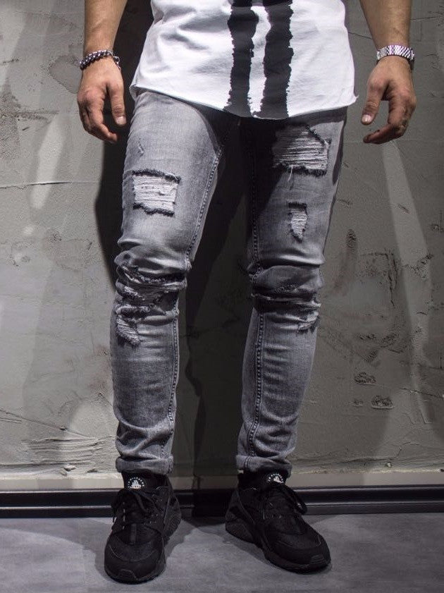gray destroyed jeans