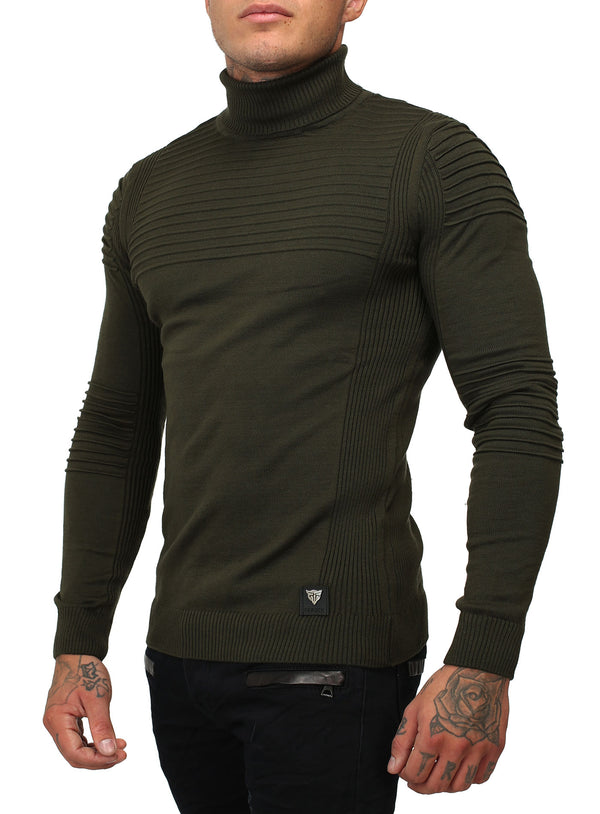 R&R Men Stylish Turtle Neck Ribbed Sweater - Green - FASH STOP