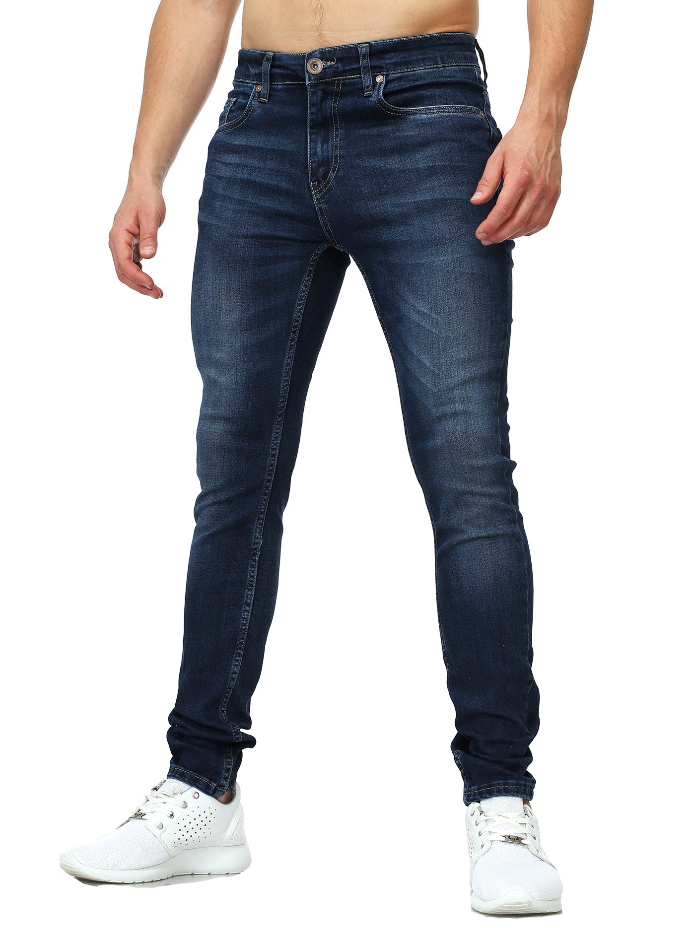 Men Slim Fit Clean Jeans - Blue - FASH STOP