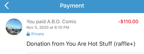 receipts or it didn't happen. In October, we donated $110 to ABO Comix
