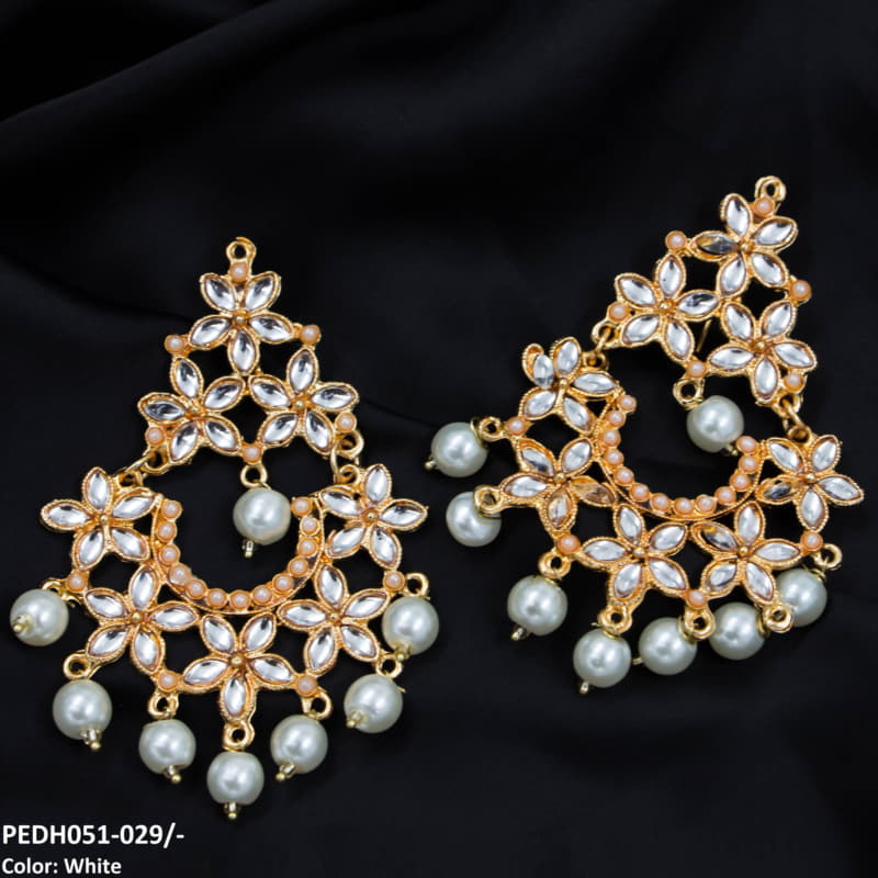 PEDH051 FRN Flower Pearl Drop Earrings Pair