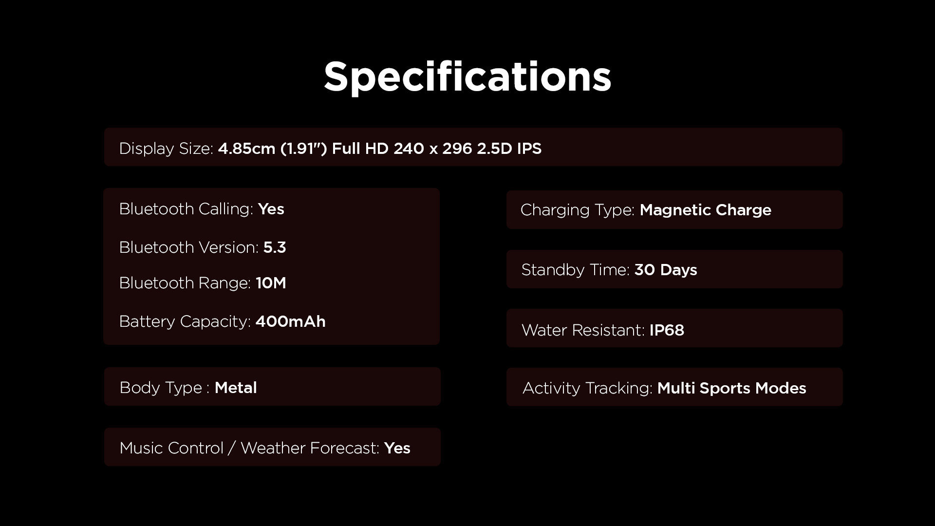 Max GT Specifications