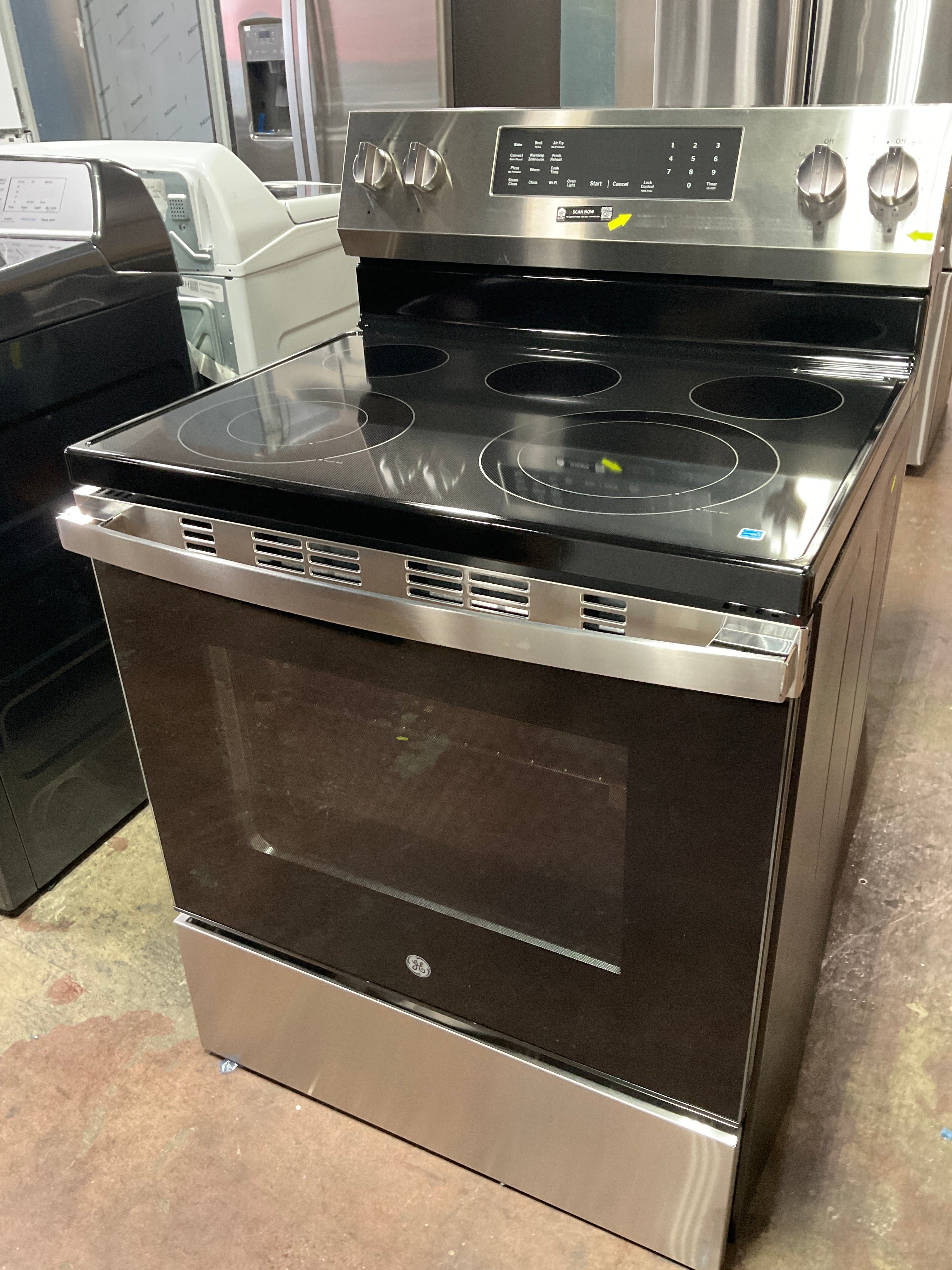 GE® 30-Inch Free-Standing Electric Convection Range: No Preheat Air Fry Feature and EasyWash™ Oven Tray