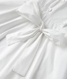 White Ruffled Neck Lace-up Midi Shirt Dresses