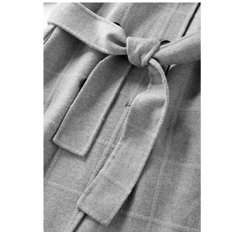 Plain Plaid Woolen Lace-Up Coat