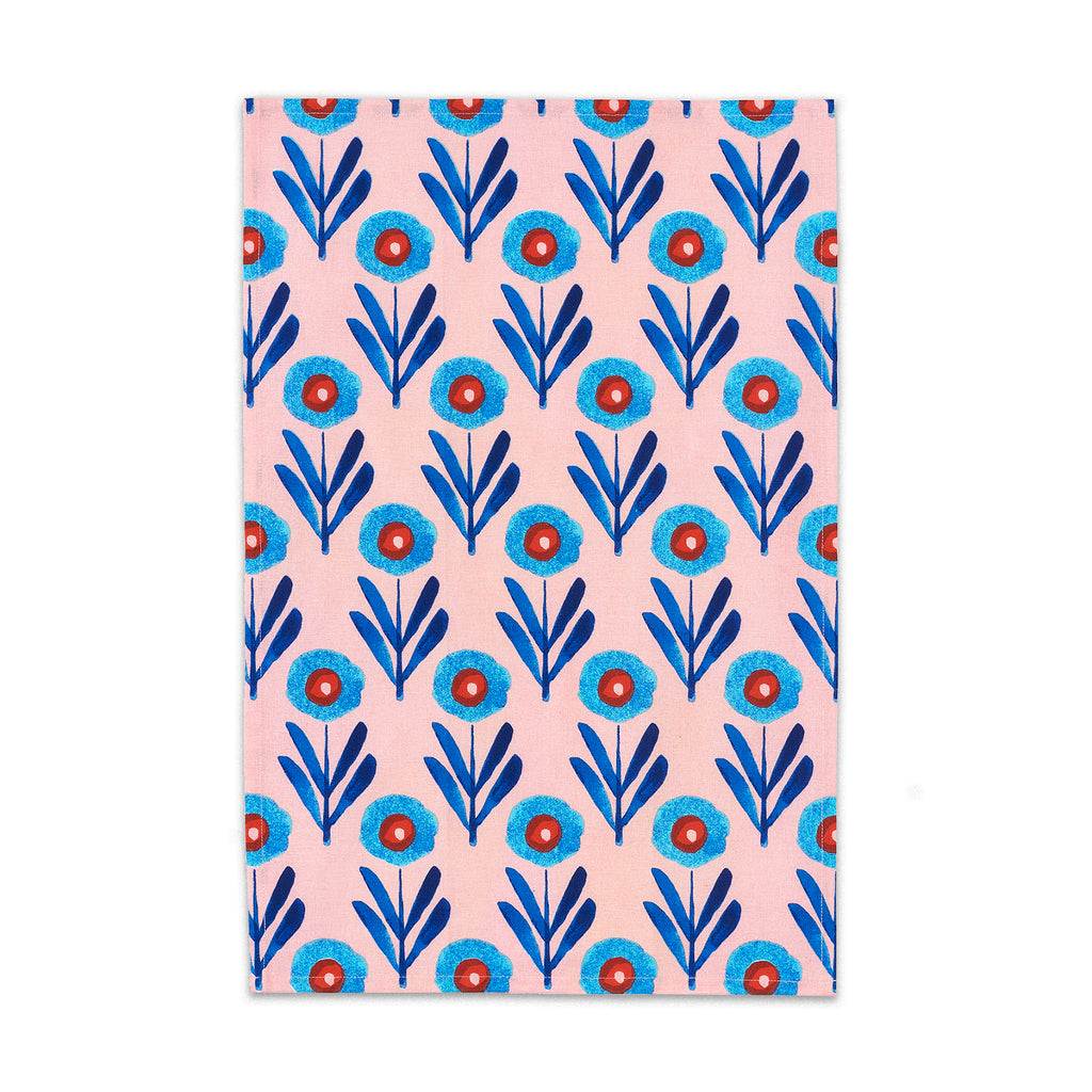 Poppies Red blu Kitchen Tea Towel