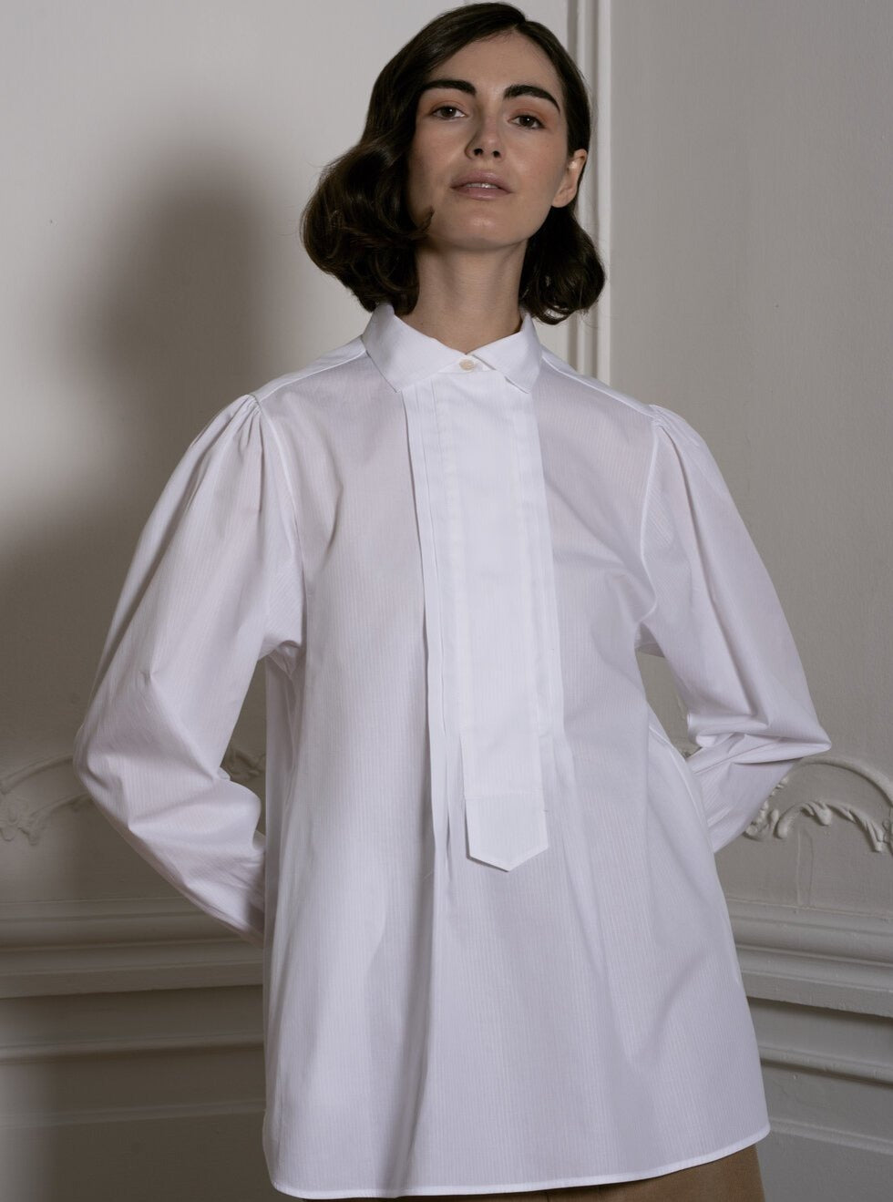 White Shirt With Pleated Front