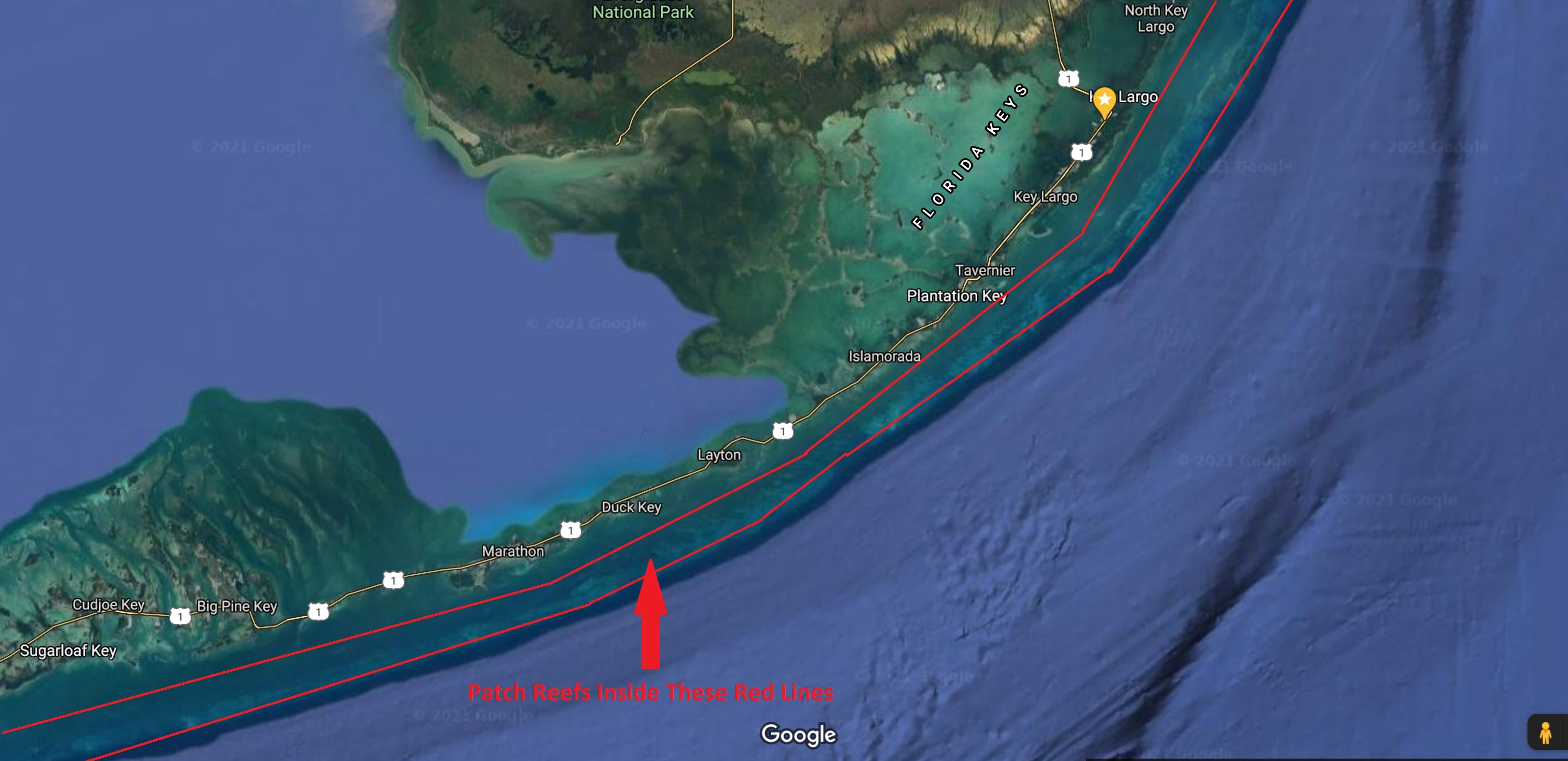 patch reef fishing location outline of the florida keys