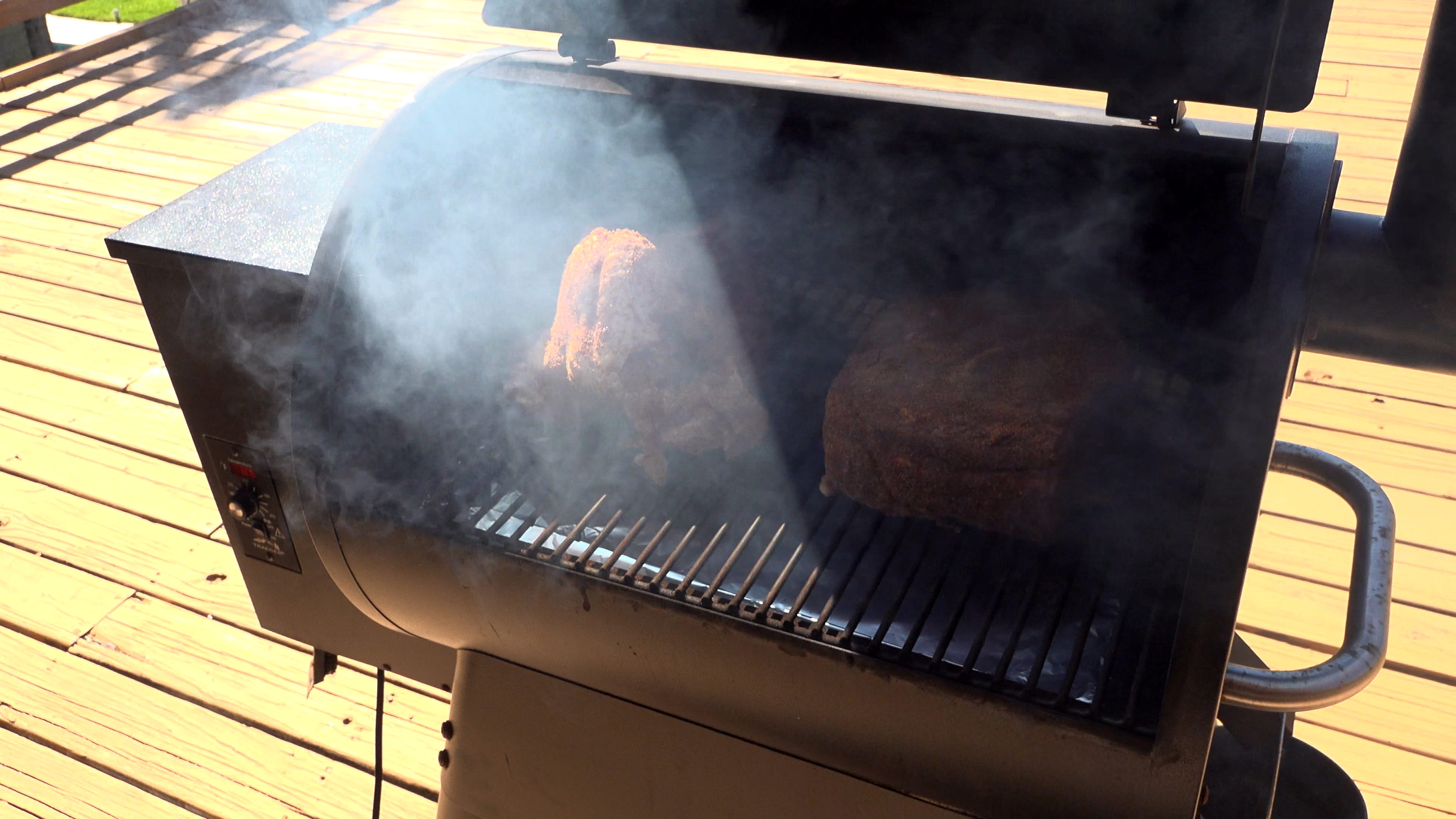 boston butt smoking on Traeger grill