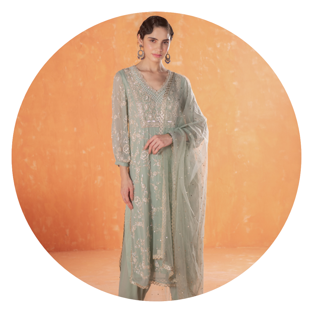 Christmas special Faux Georgette Aline kurti with high neck transparent net  n handwork MSP : 799+s Size : M/L/XL/XXL Length :… | Instagram