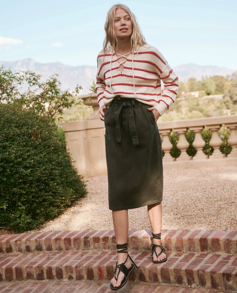 The Sea Stripe Lace Up Pullover in Cream with Rose