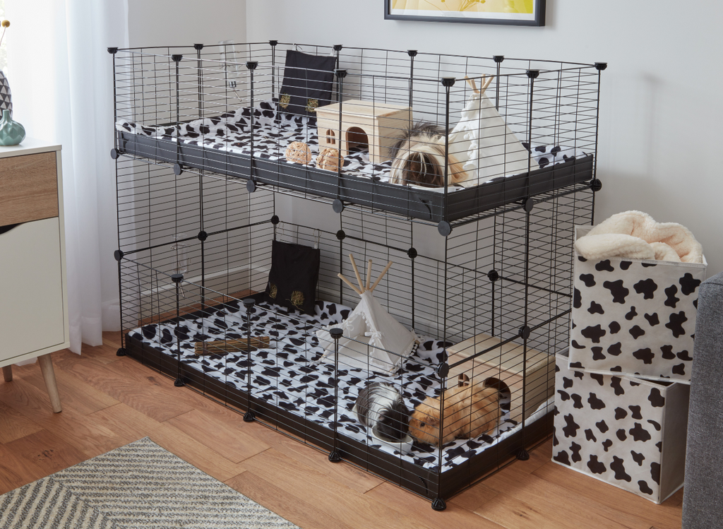 Double 4x2 C&C Kavee Cage housing three guinea pig