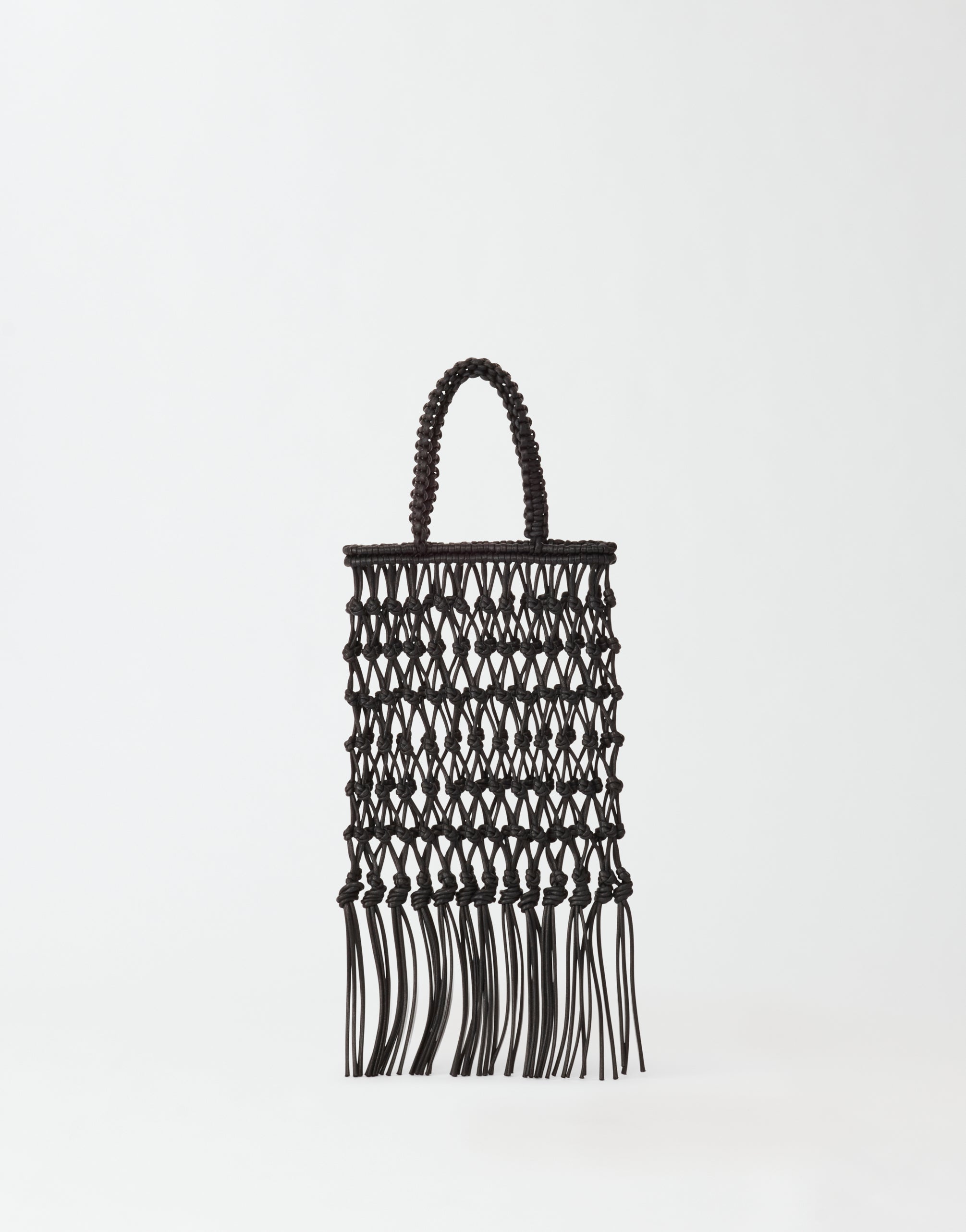 Woven leather mini shopper, black