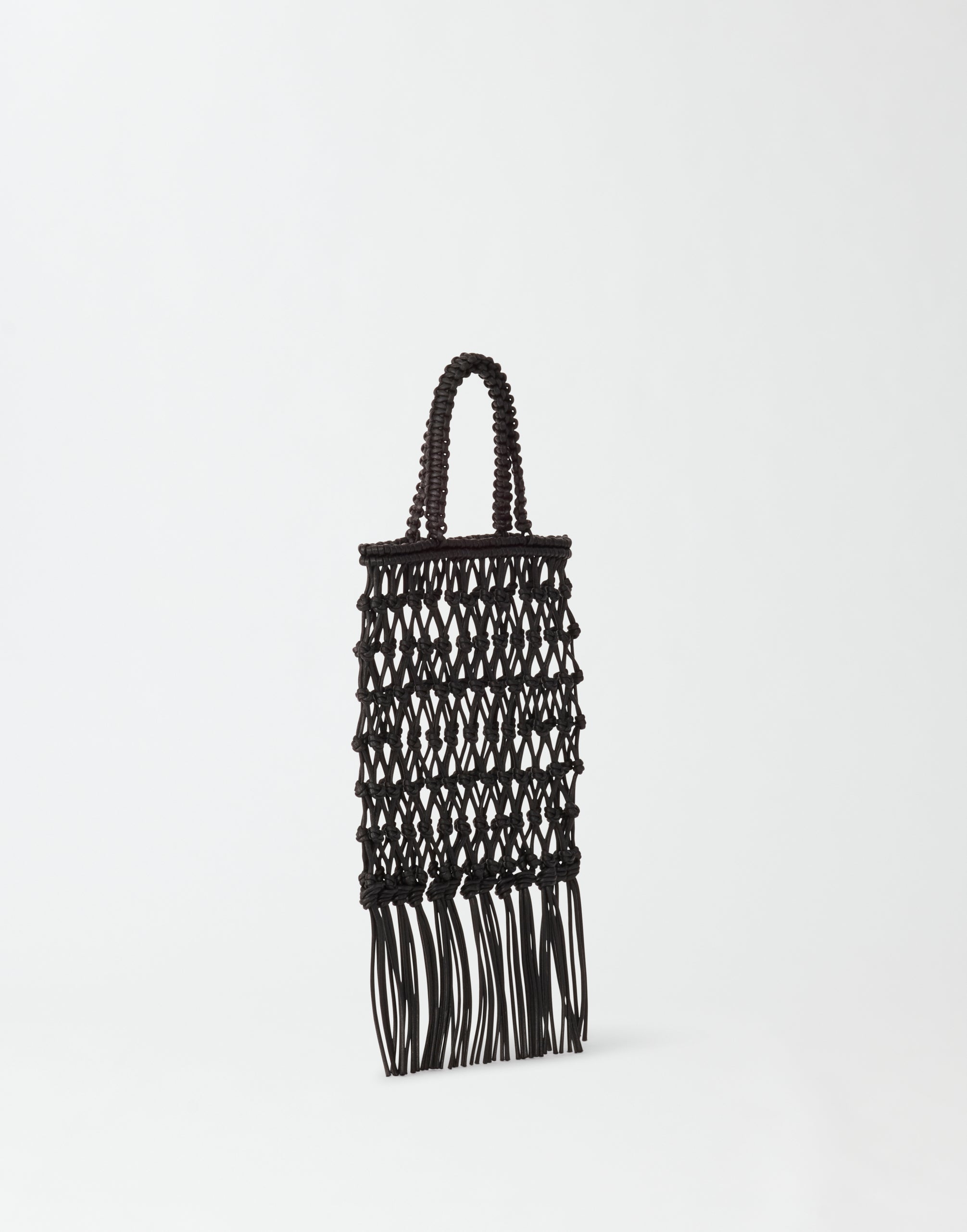 Woven leather mini shopper, black