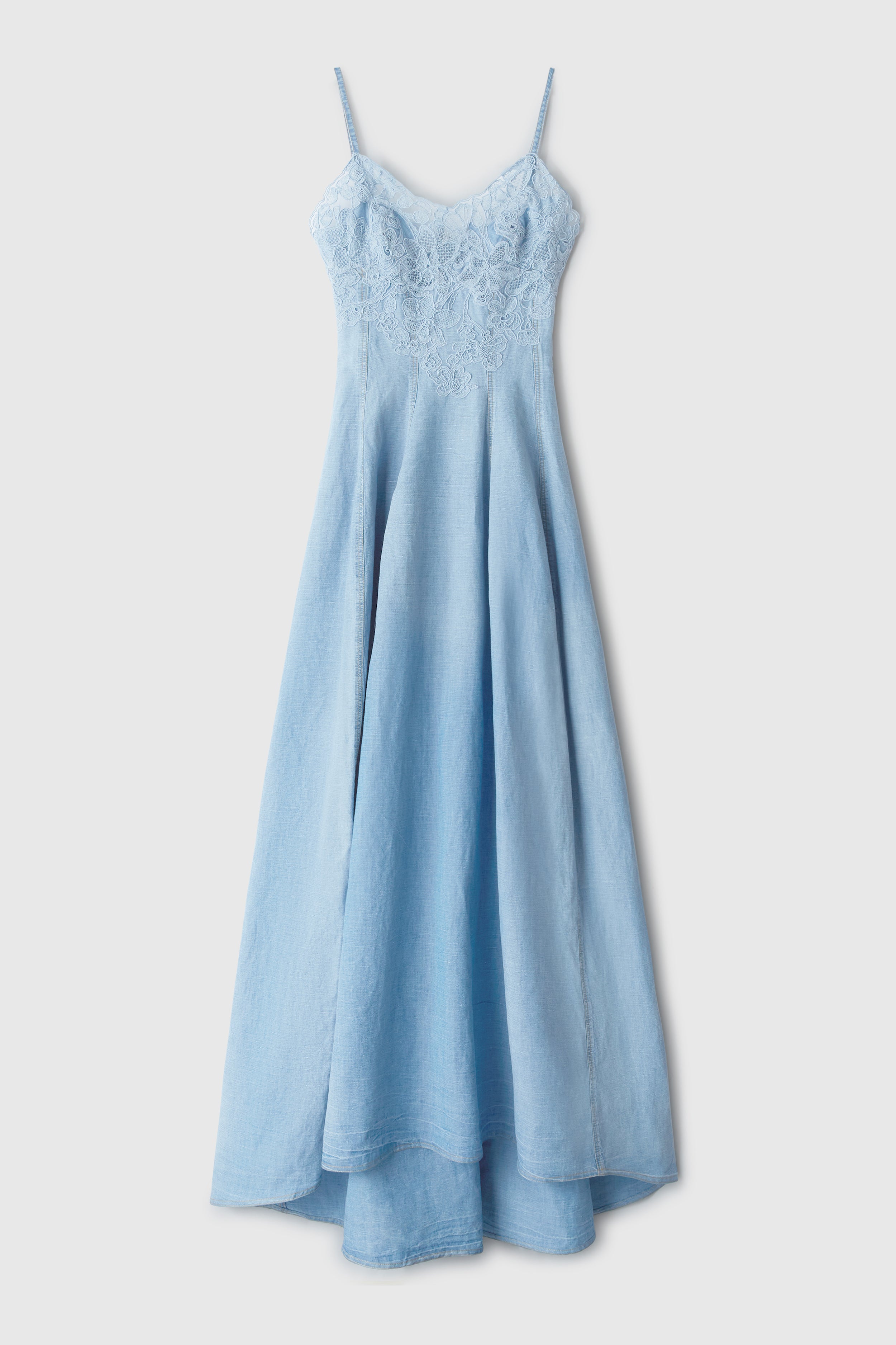 Long denim dress with lace