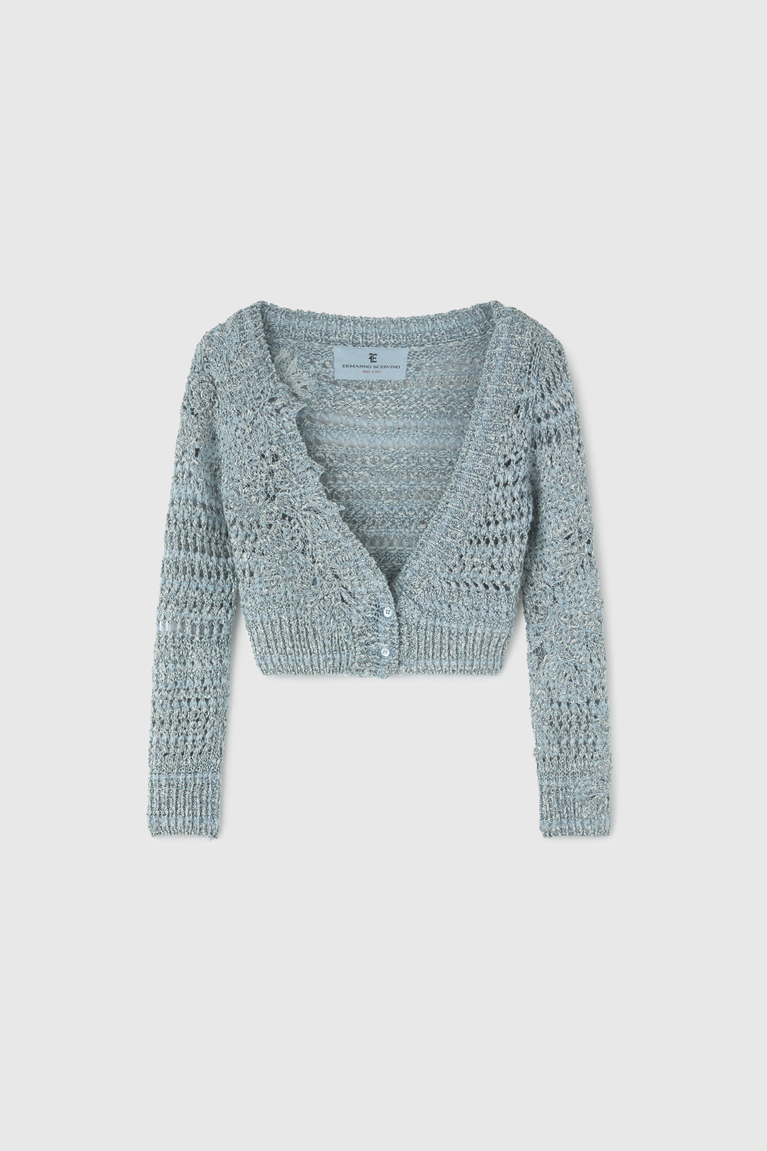 Cotton and cashmere cardigan with lace and crystals