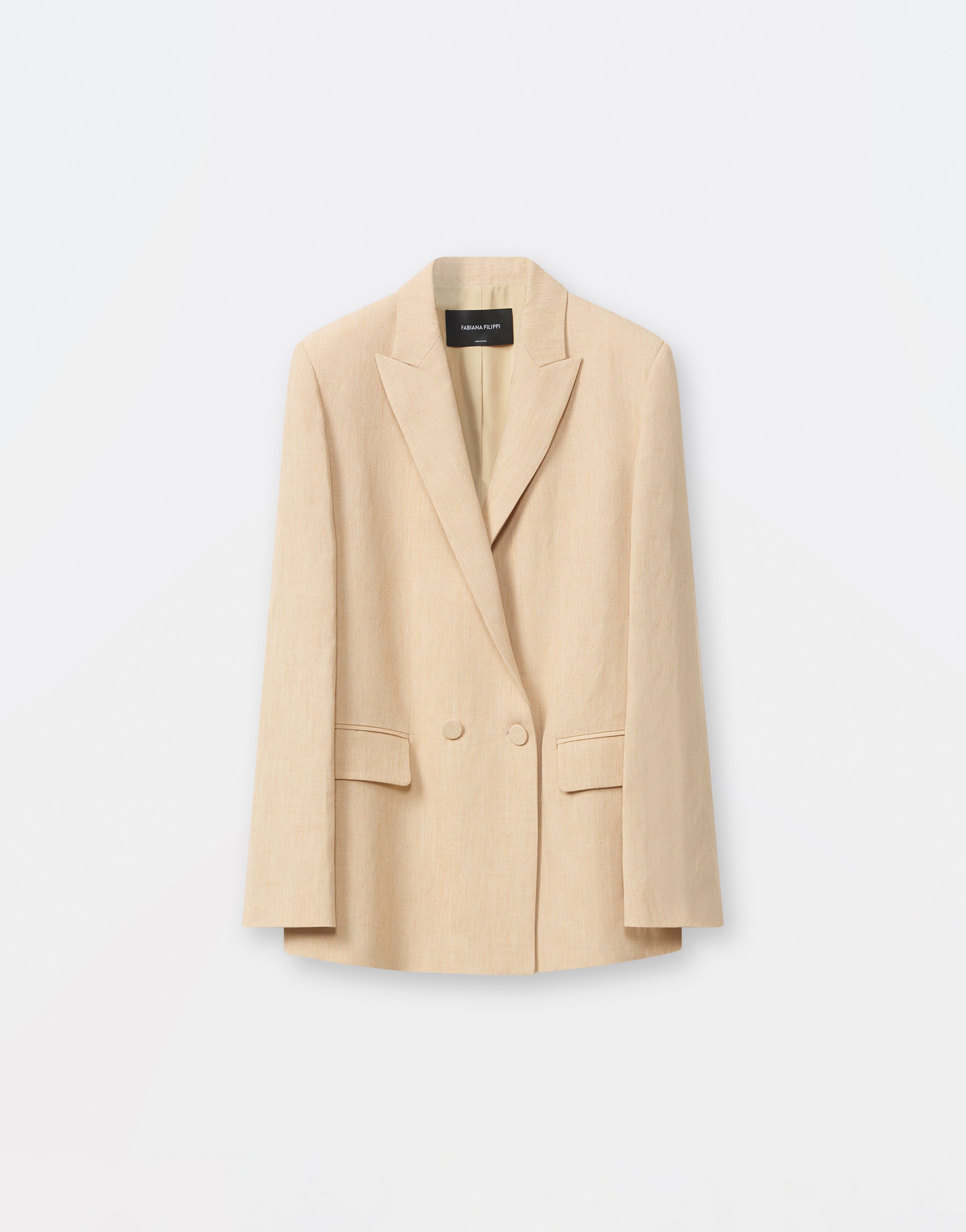 Viscose and linen canvas double-breasted jacket, light wheat