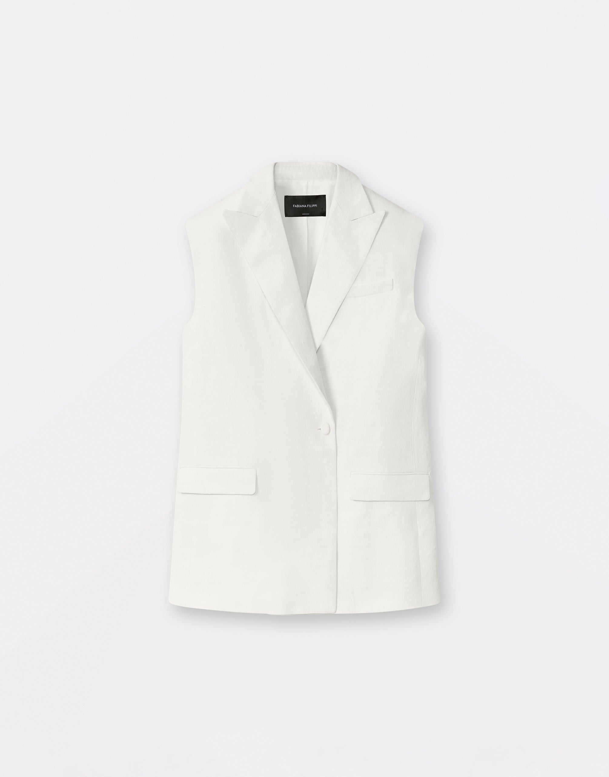 Viscose and linen canvas double-breasted gilet, white