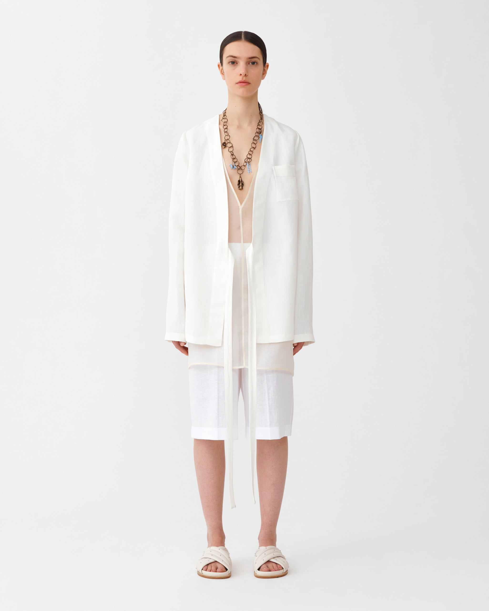 Viscose and linen jacket, white