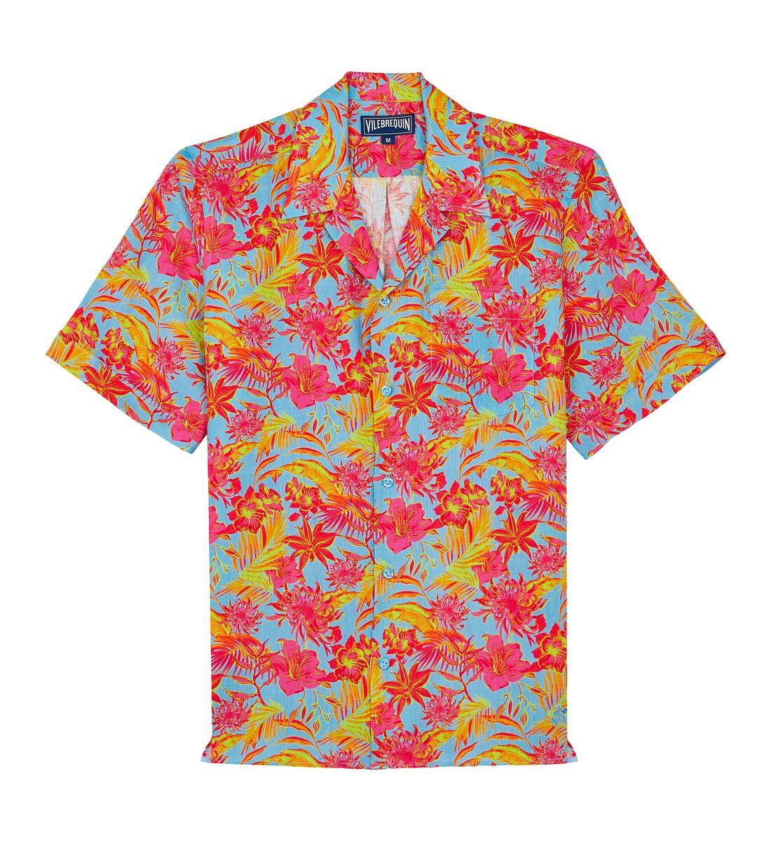 Men Bowling Linen Shirt Tahiti Flowers