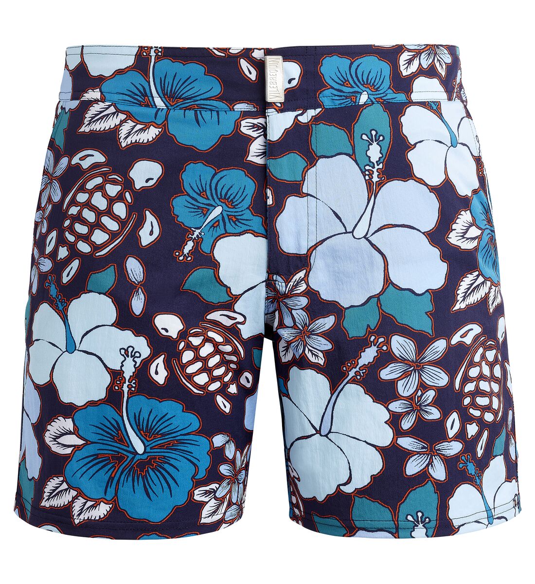 Men Stretch Flat Belt Swim Trunks Tropical Turtles