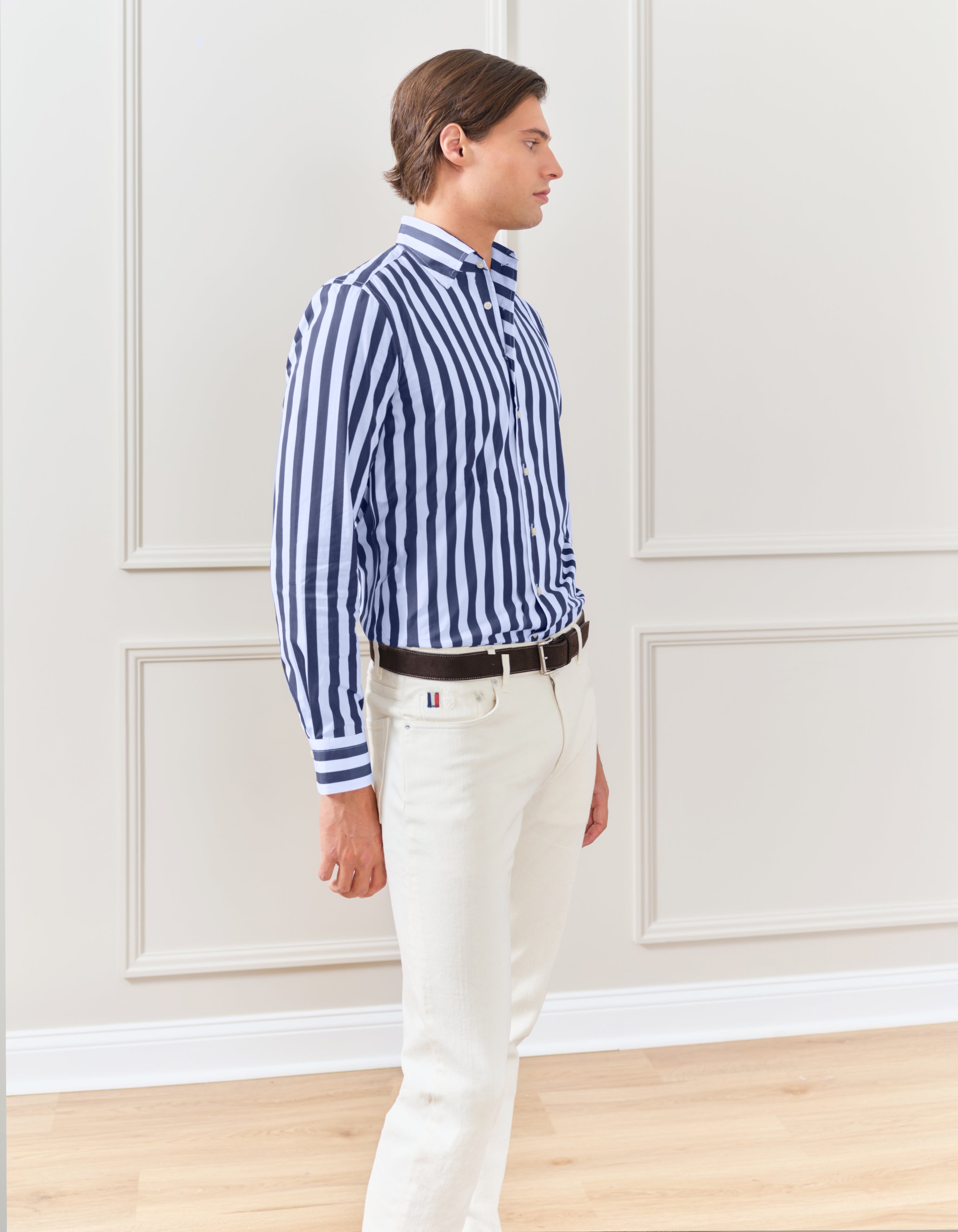 AWNING STRIPE SPREAD COLLAR SHIRT