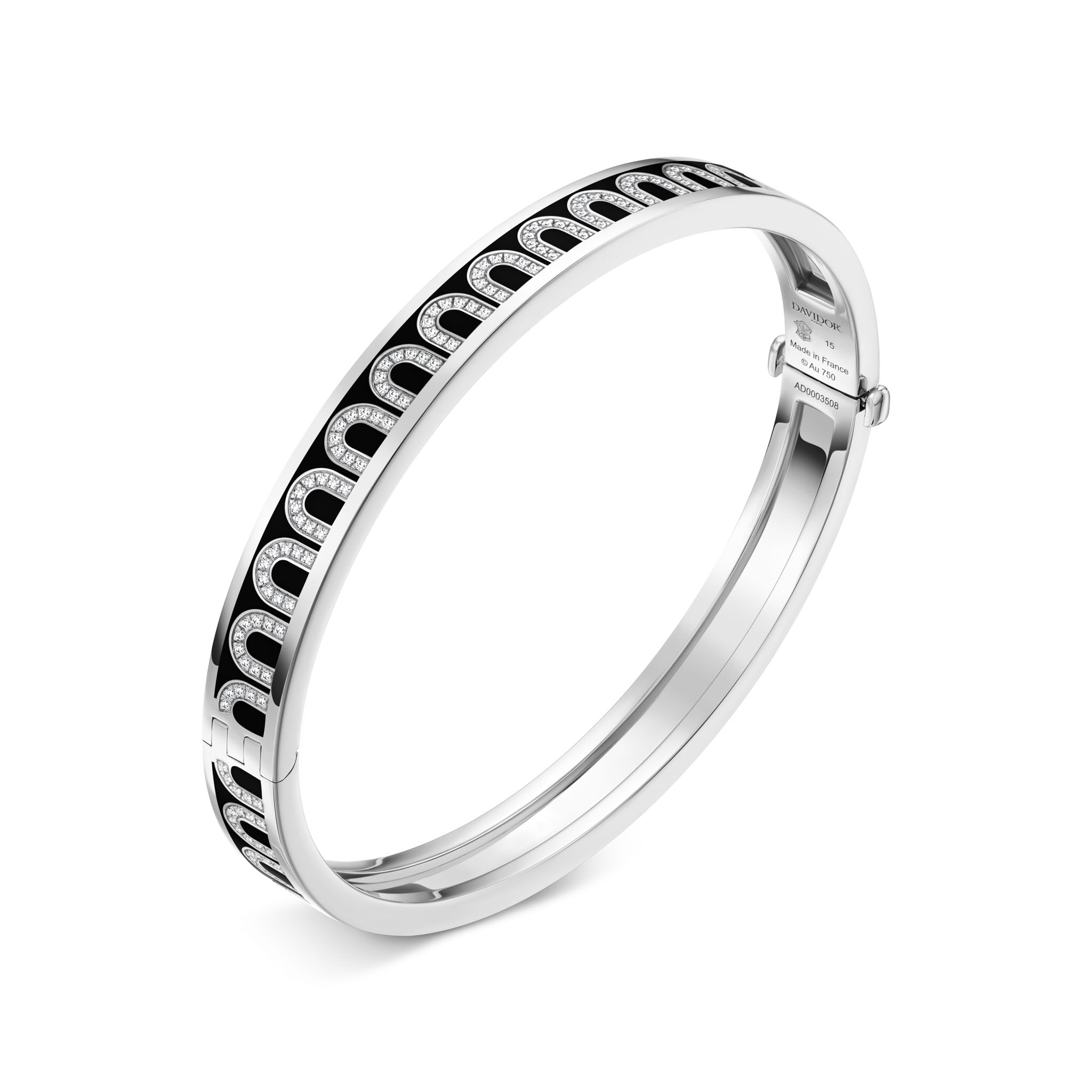 L’Arc de DAVIDOR Bangle PM, 18k White Gold with Lacquered Ceramic and Arcade Diamonds