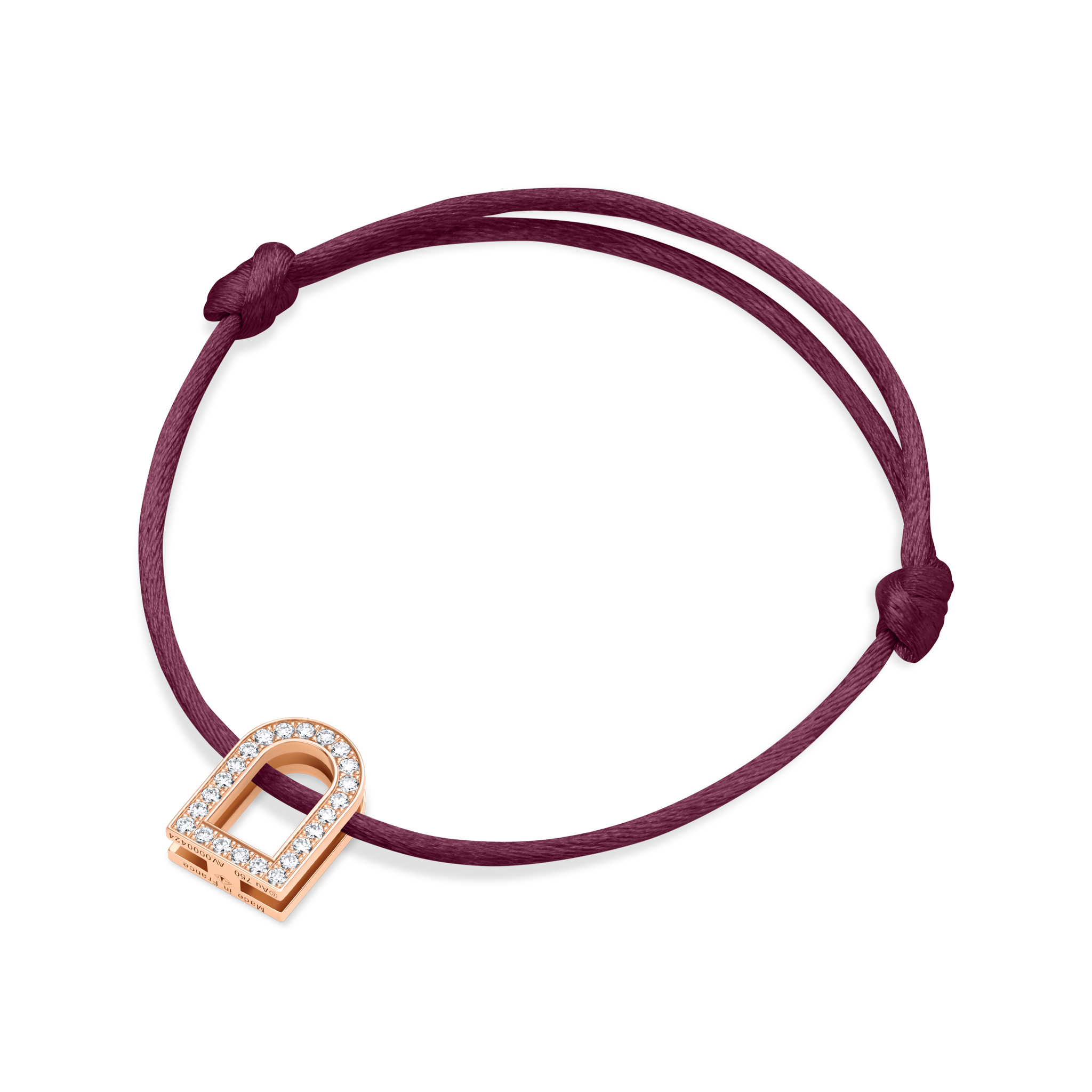 L’Arc Voyage Charm GM, 18k Rose Gold with Galerie Diamonds on Silk Cord Bracelet
