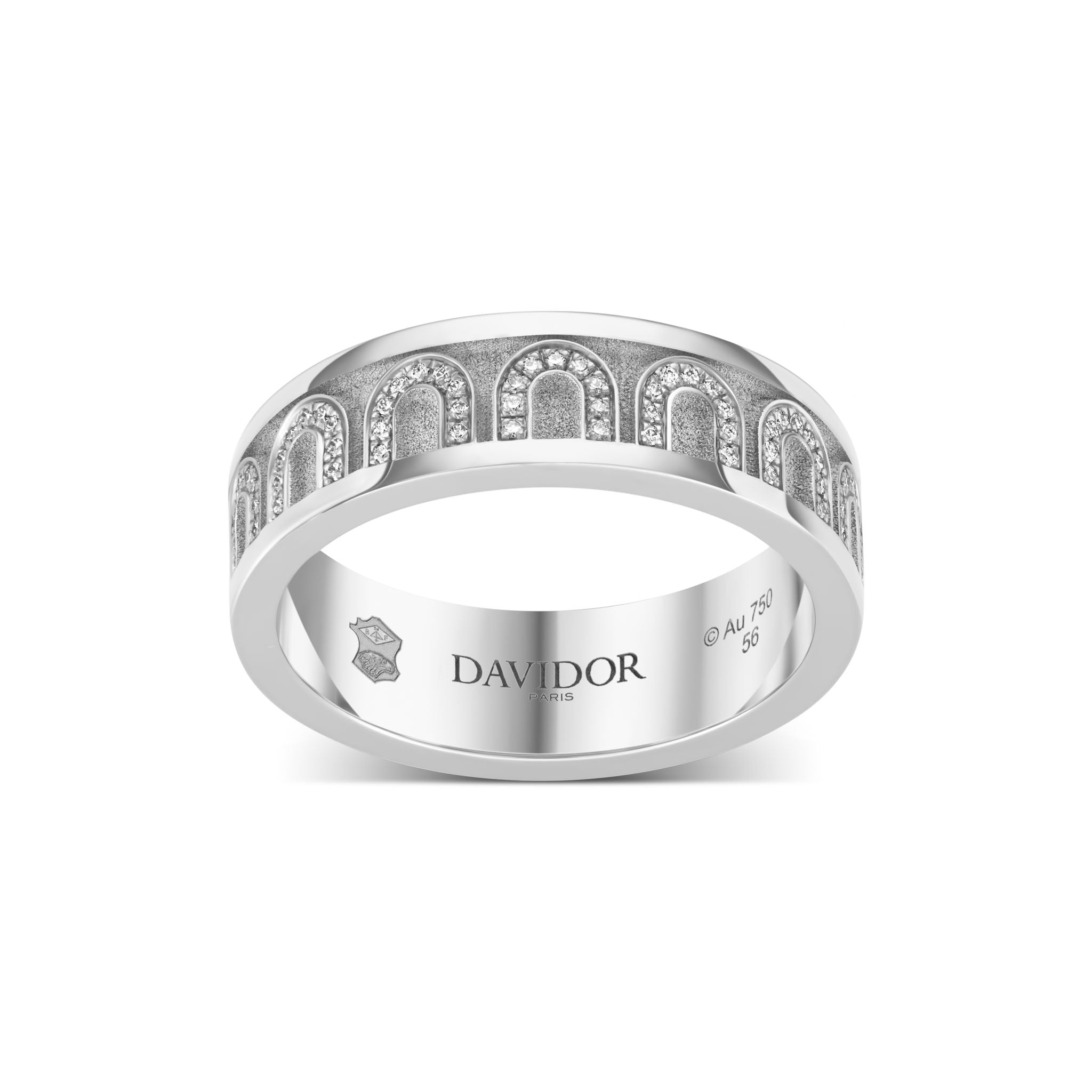 L’Arc de DAVIDOR Ring MM, 18k White Gold with Satin Finish and Arcade Diamonds