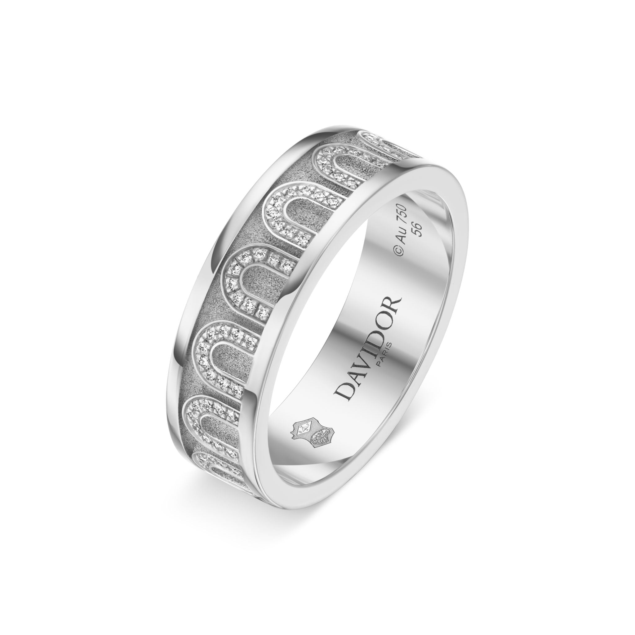 L’Arc de DAVIDOR Ring MM, 18k White Gold with Satin Finish and Arcade Diamonds