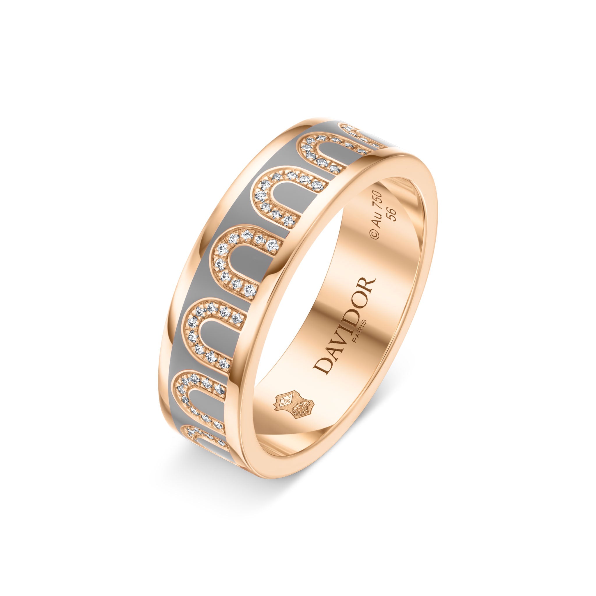 L’Arc de DAVIDOR Ring MM, 18k Rose Gold with Anthracite Lacquered Ceramic and Arcade Diamonds