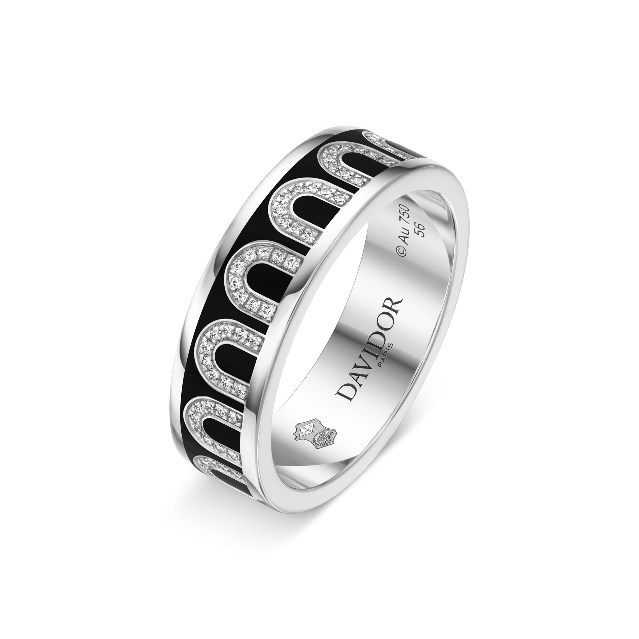 L’Arc de DAVIDOR Ring MM, 18k White Gold with Caviar Lacquered Ceramic and Arcade Diamonds