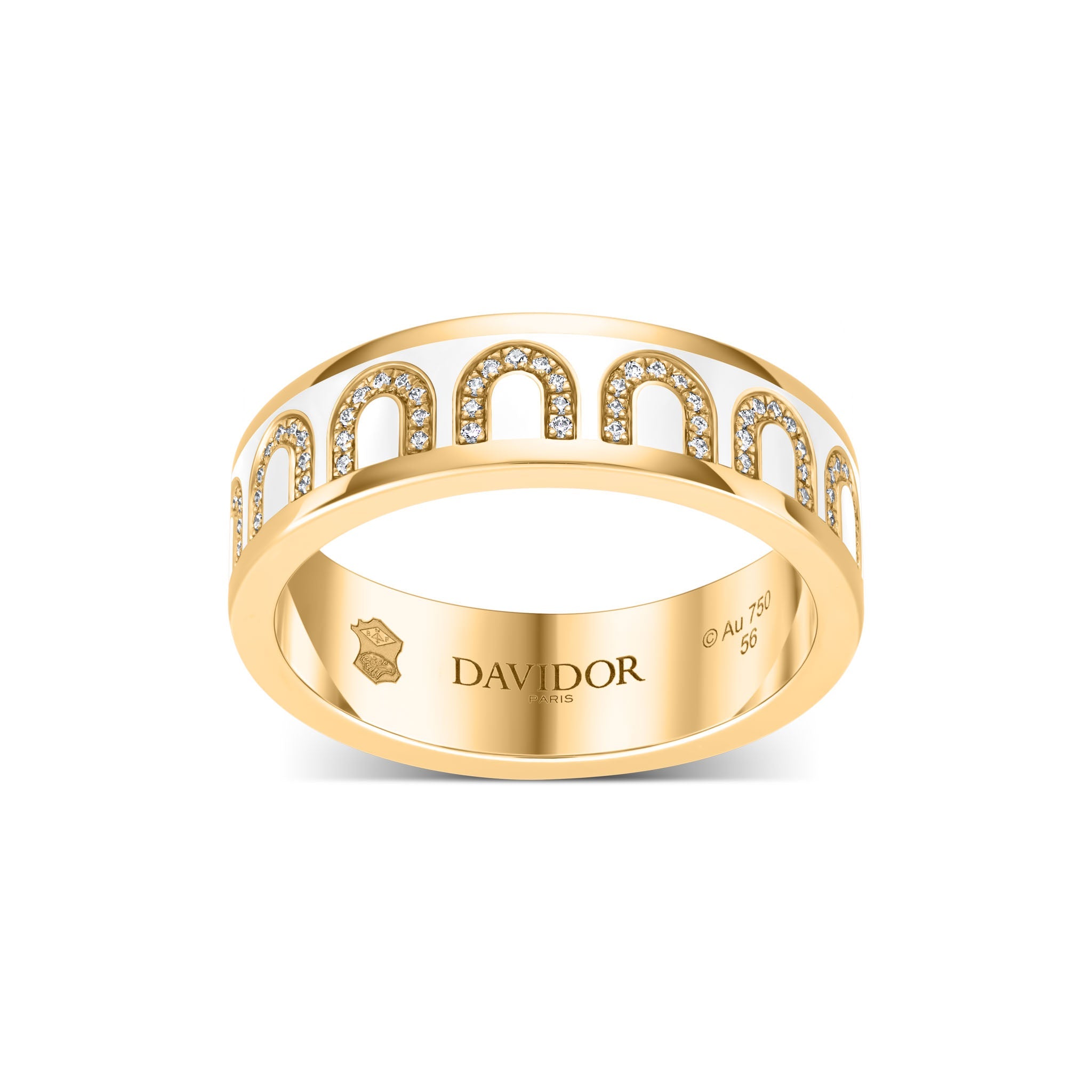 L’Arc de DAVIDOR Ring MM, 18k Yellow Gold with Neige Lacquered Ceramic and Arcade Diamonds