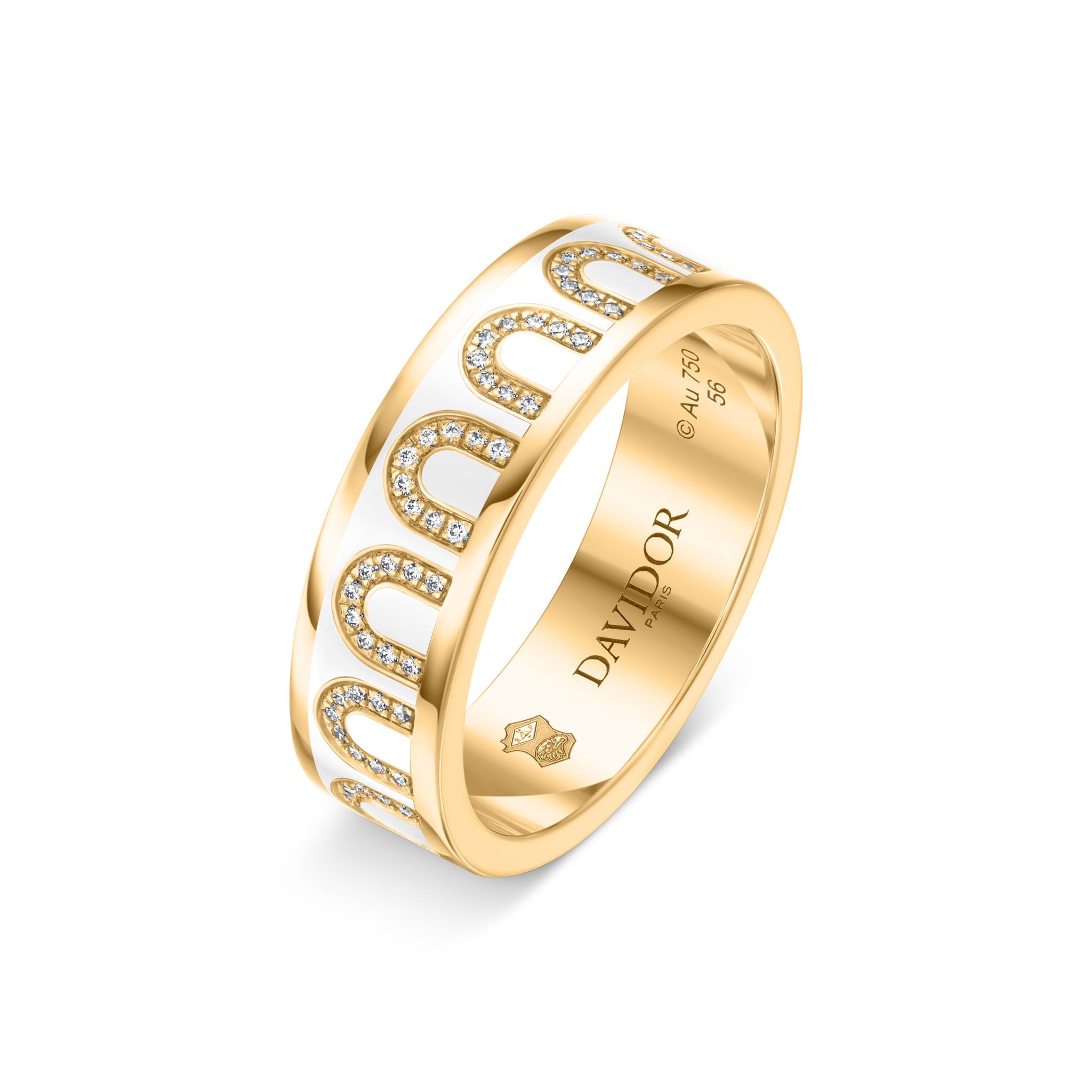 L’Arc de DAVIDOR Ring MM, 18k Yellow Gold with Neige Lacquered Ceramic and Arcade Diamonds