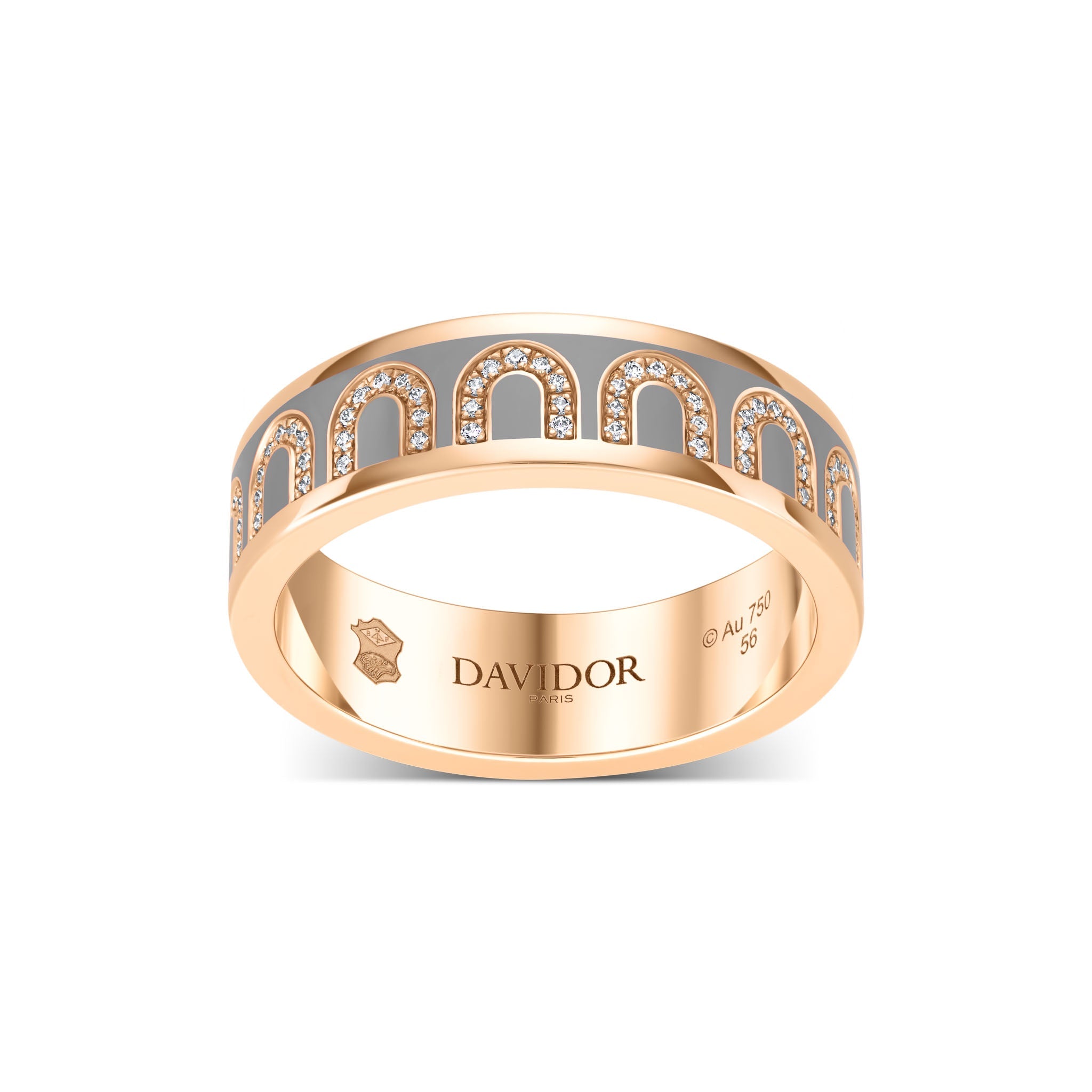 L’Arc de DAVIDOR Ring MM, 18k Rose Gold with Anthracite Lacquered Ceramic and Arcade Diamonds