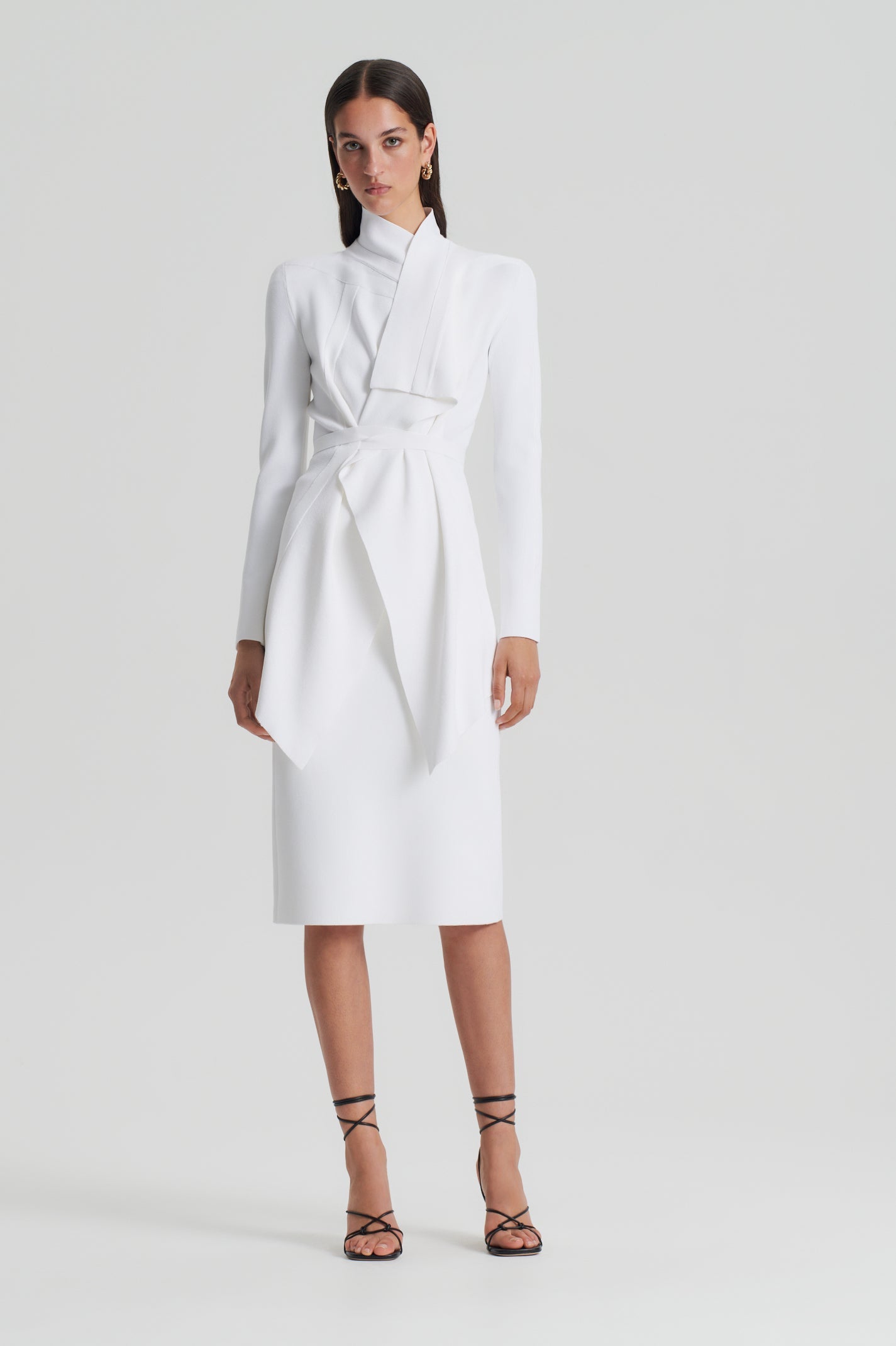 Crepe knit drape front jacket white