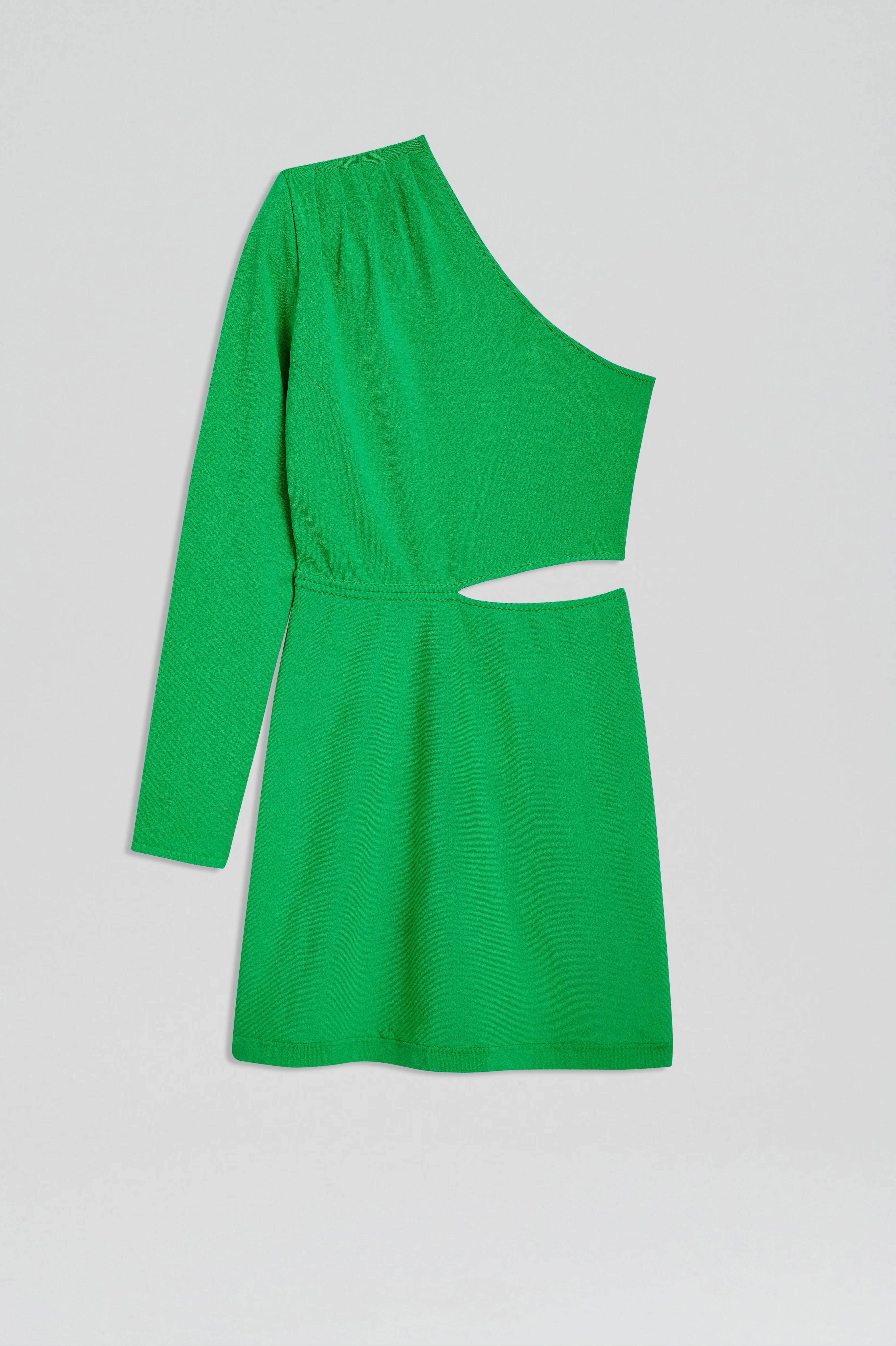 Crepe knit one shoulder mini – green