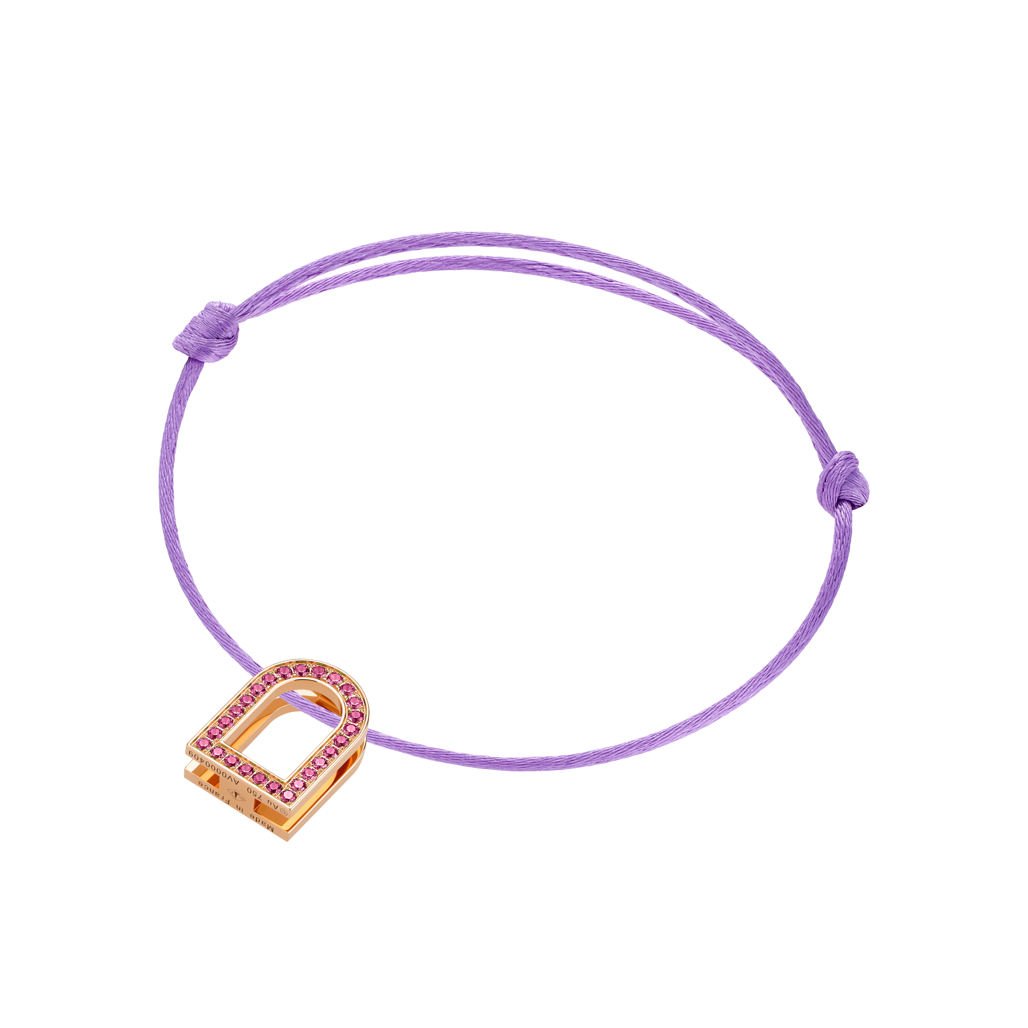L’Arc Voyage Charm MM, 18k Rose Gold with Galerie Pink Sapphires on Silk Cord