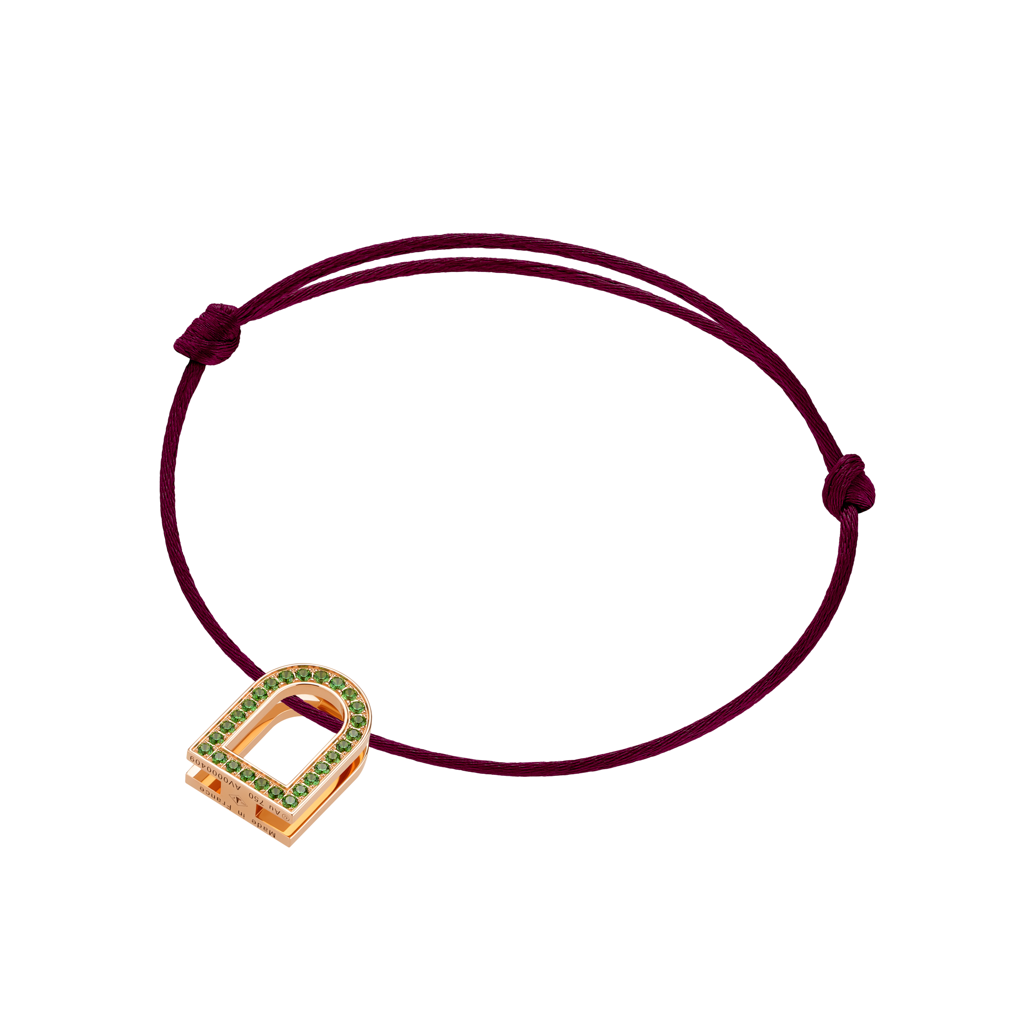 L’Arc Voyage Charm MM, 18k Rose Gold with Galerie Tsavorites on Silk Cord