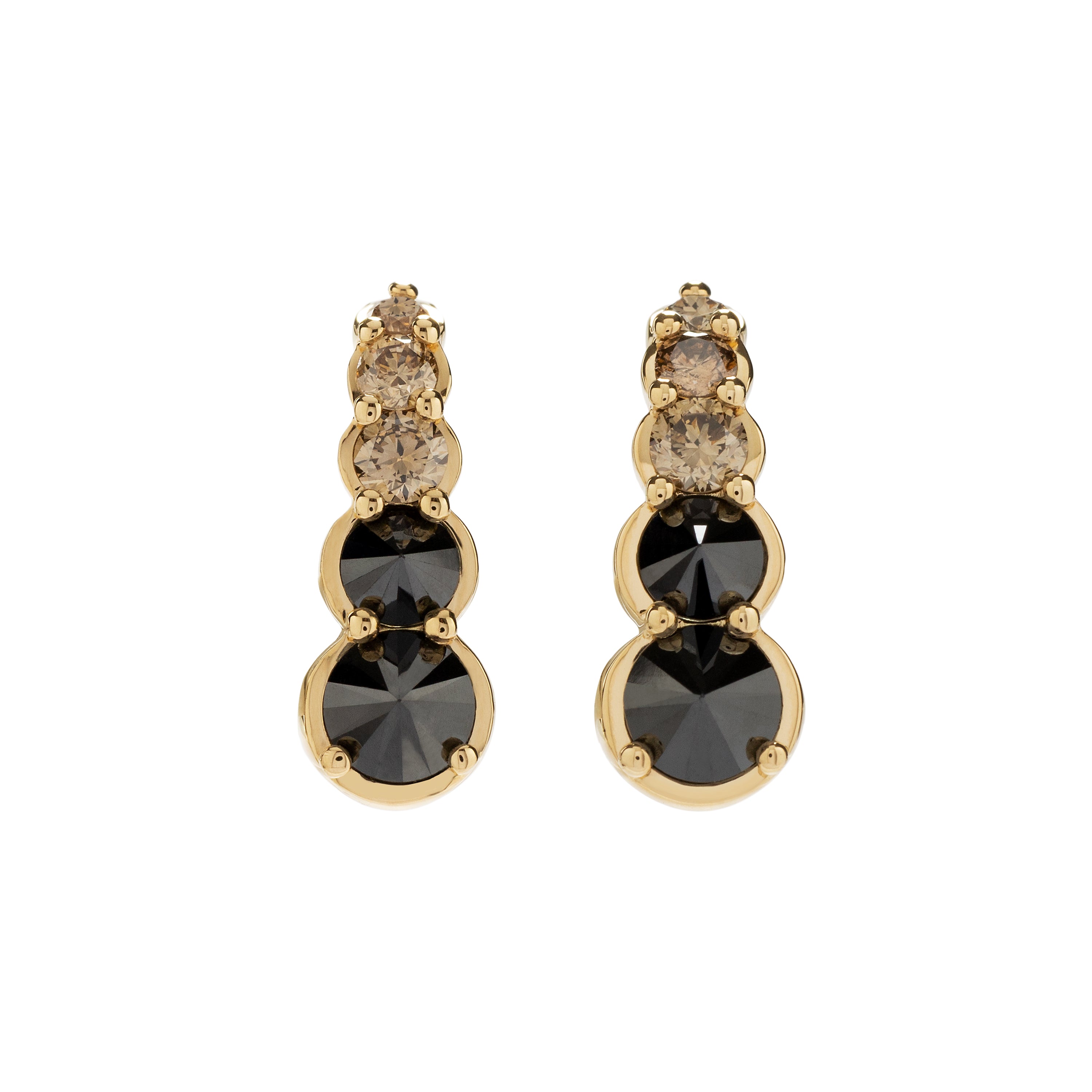 18k yellow gold earring with black diamonds and brown diamonds