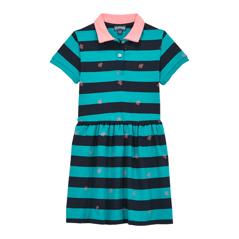 Girls Shirt Collar Dress Navy Stripes