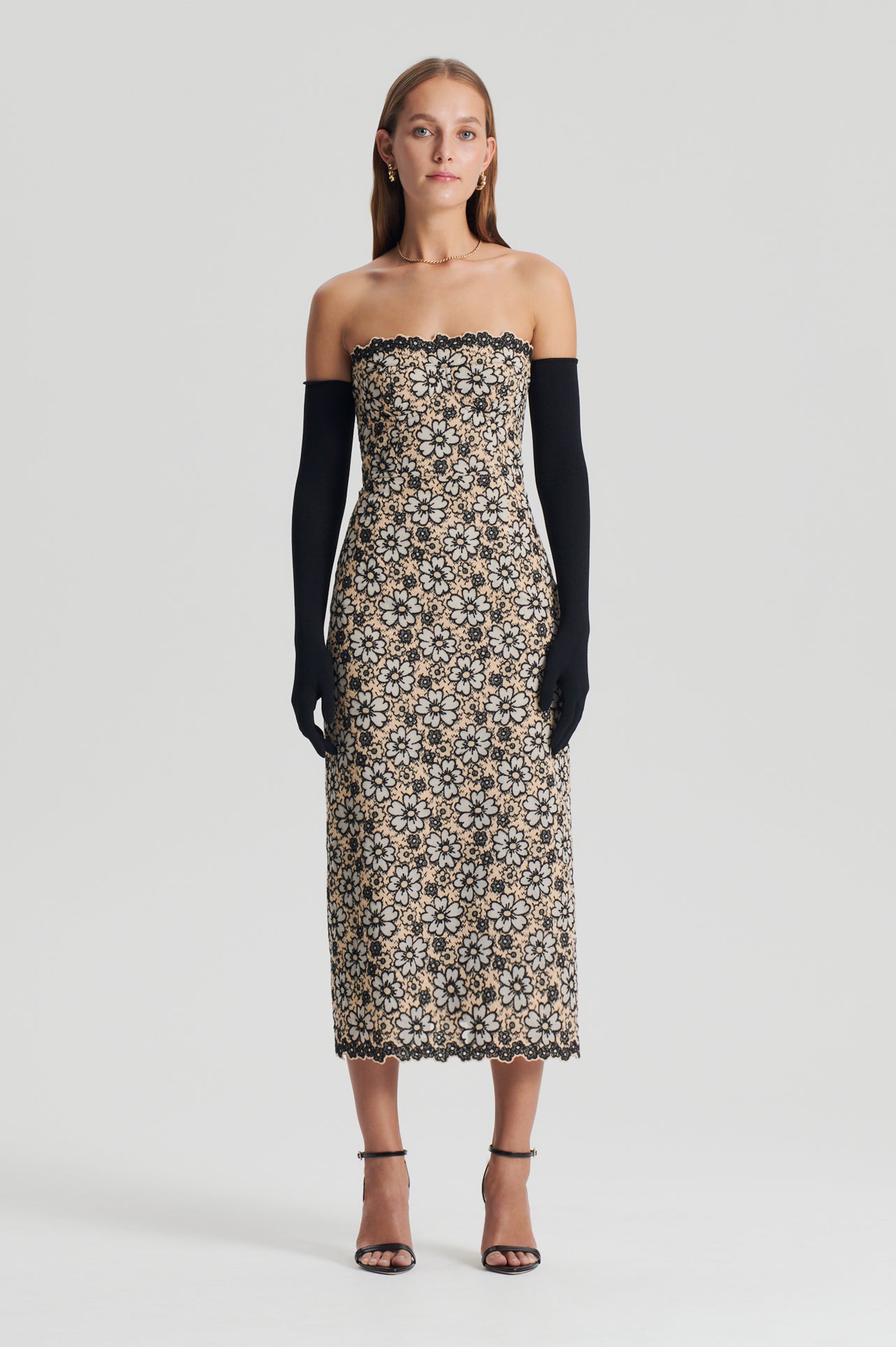 Embroidered floral dress – black.cream