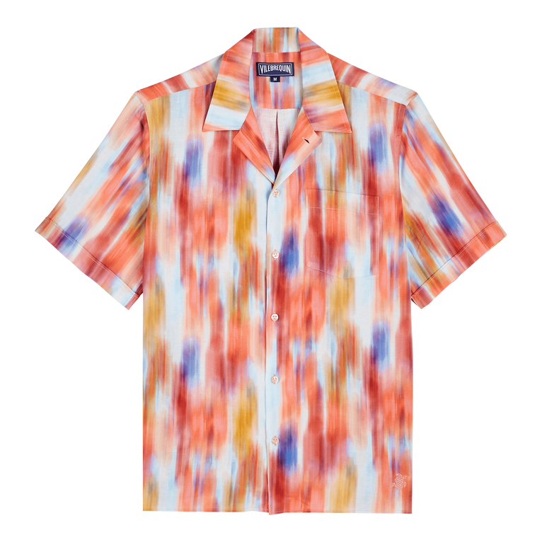 Men Bowling Linen Shirt Ikat Flowers