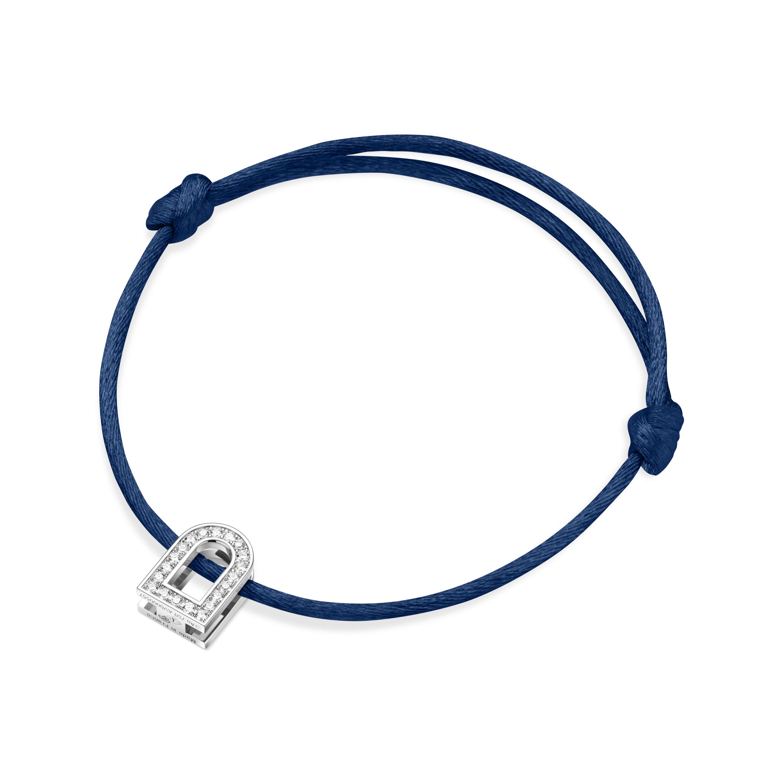 L’Arc Voyage Charm PM, 18k White Gold with Galerie Diamonds on Silk Cord Bracelet